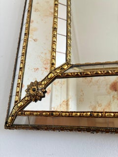 Vintage Spanish Venetian-Style Wall Mirror, Rectangular, Brass, 1980s Hollywood
