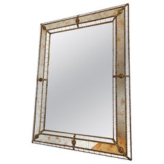 Vintage Spanish Venetian-Style Wall Mirror, Rectangular, Brass, 1980s Hollywood