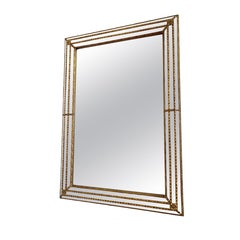 Vintage Spanish Venetian-Style Wall Mirror, Rectangular, Brass, 1980s Hollywood