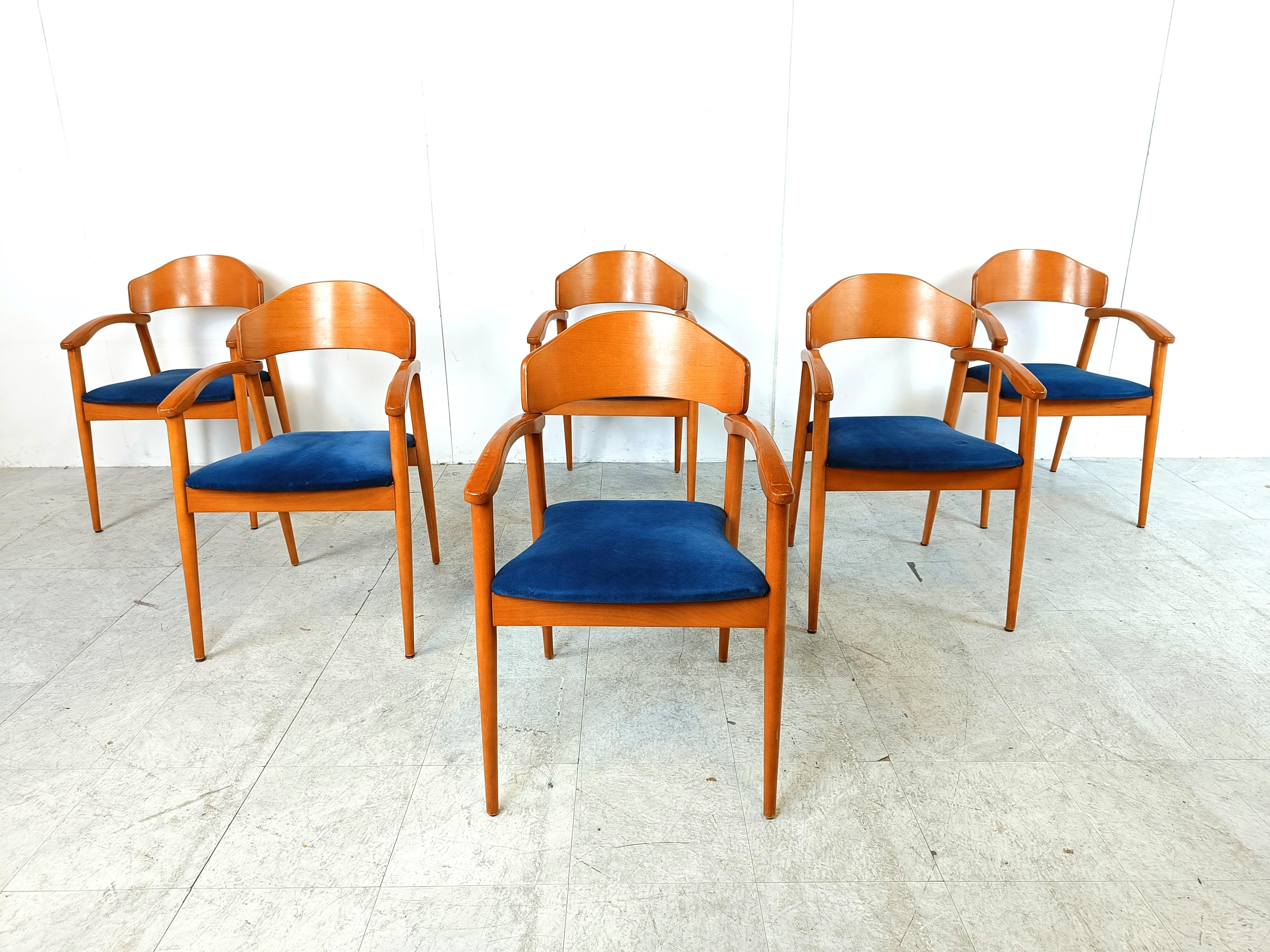 Modern Vintage spanish wooden  armchairs, 1990s set of 6 For Sale