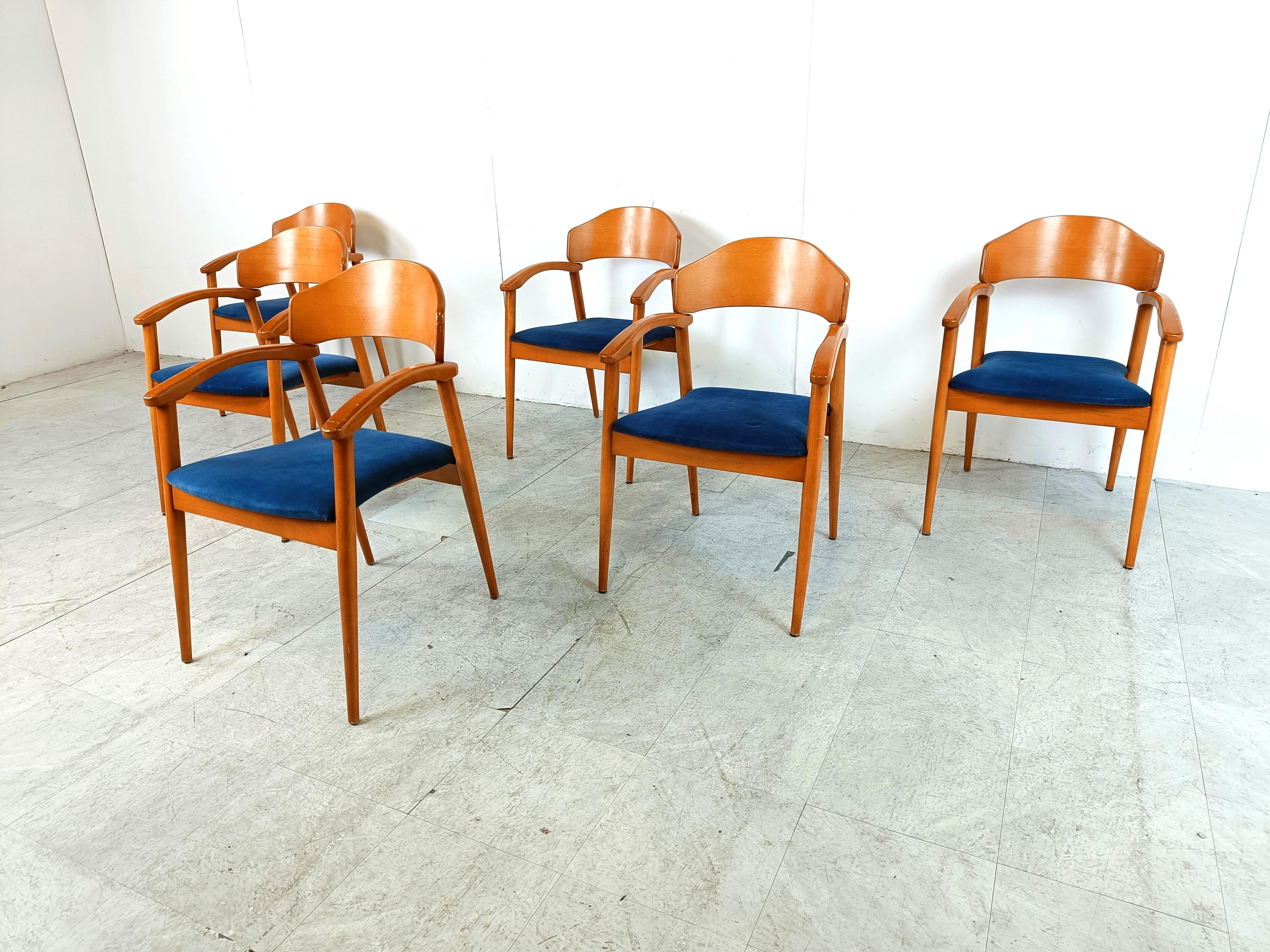Late 20th Century Vintage spanish wooden  armchairs, 1990s set of 6 For Sale