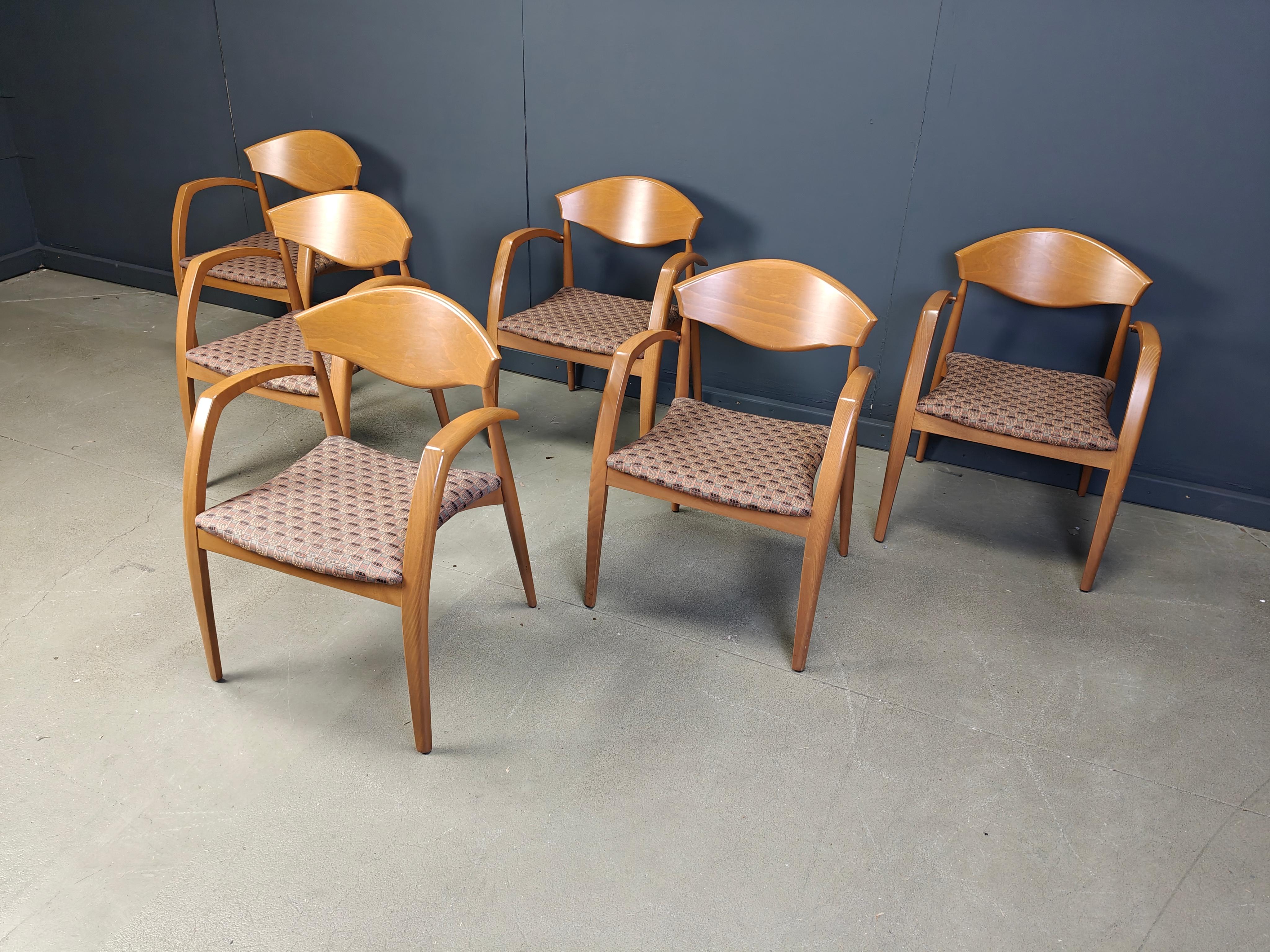 Fin du 20e siècle Bois espagnol vintage  Fauteuils des années 1990, lot de 6 en vente