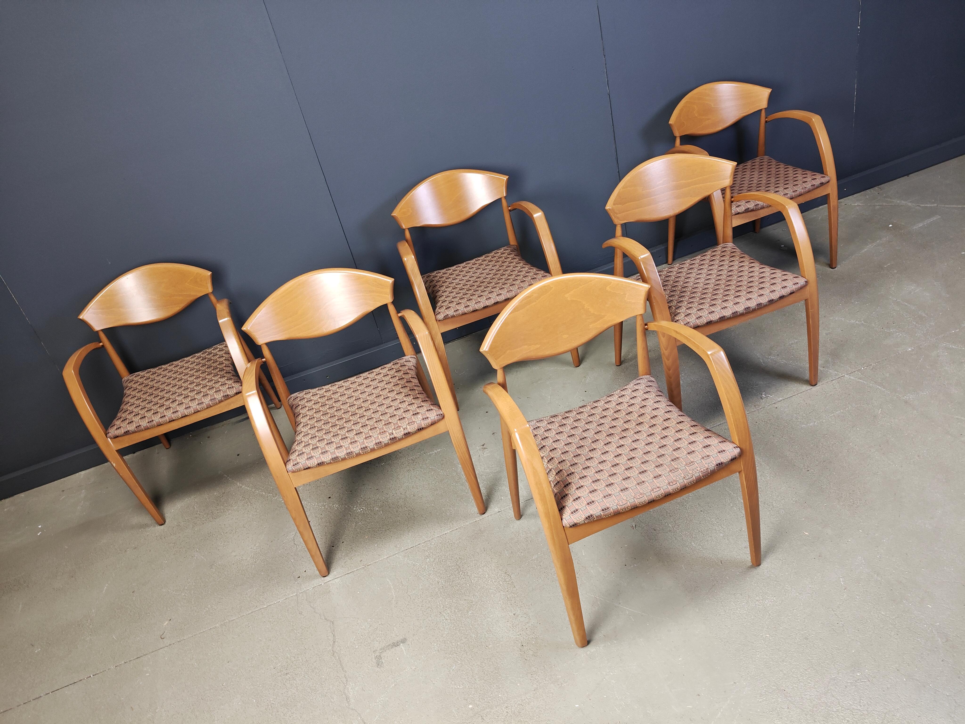 Velours Bois espagnol vintage  Fauteuils des années 1990, lot de 6 en vente