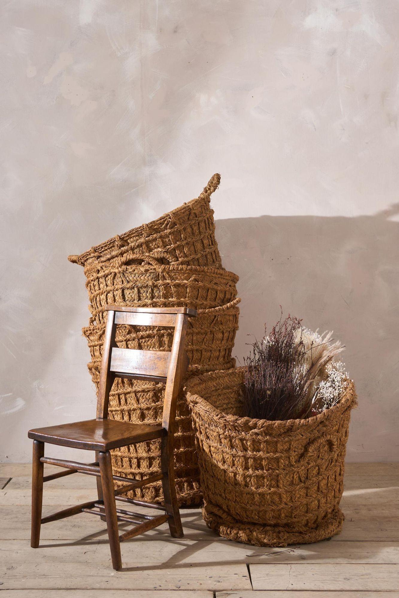 Vintage Spanish woven Olive harvest baskets - 3 available In Good Condition In Malton, GB