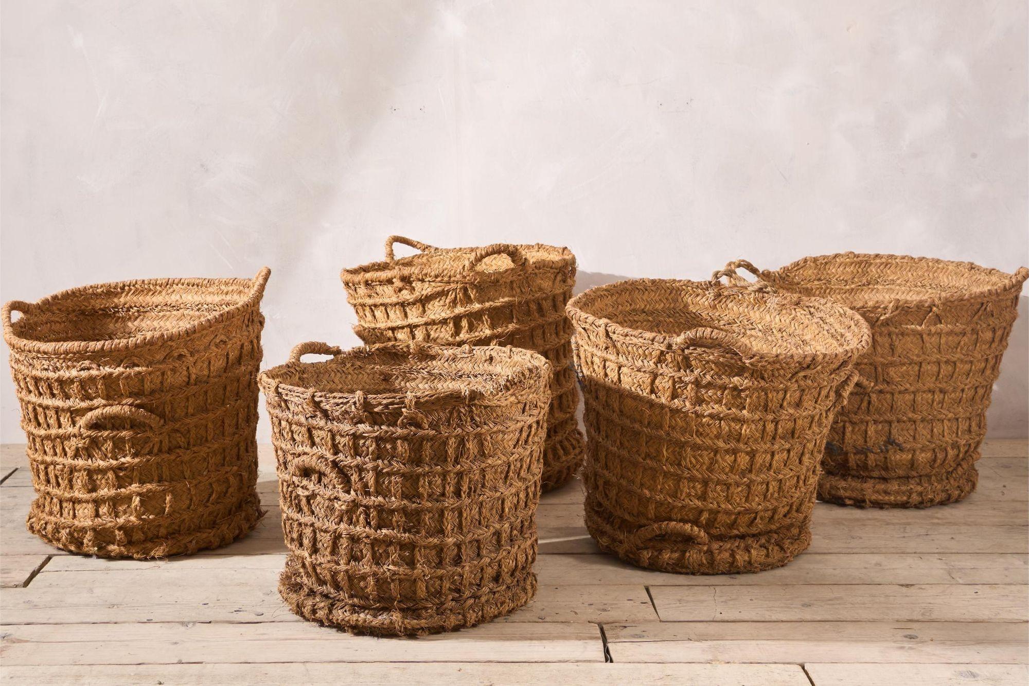 Vintage Spanish woven Olive harvest baskets - 3 available 3