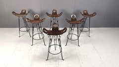 Vintage spanish wrought iron bar stools, 1960s - set of 6