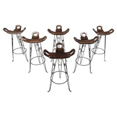 Vintage spanish wrought iron bar stools, 1960s - set of 6