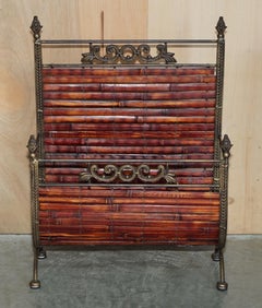 VINTAGE SPANISH WROUGHT TWISTED IRON & BAMBOO MAGAZiNE NEWSPAPER HOLDER OR RACK