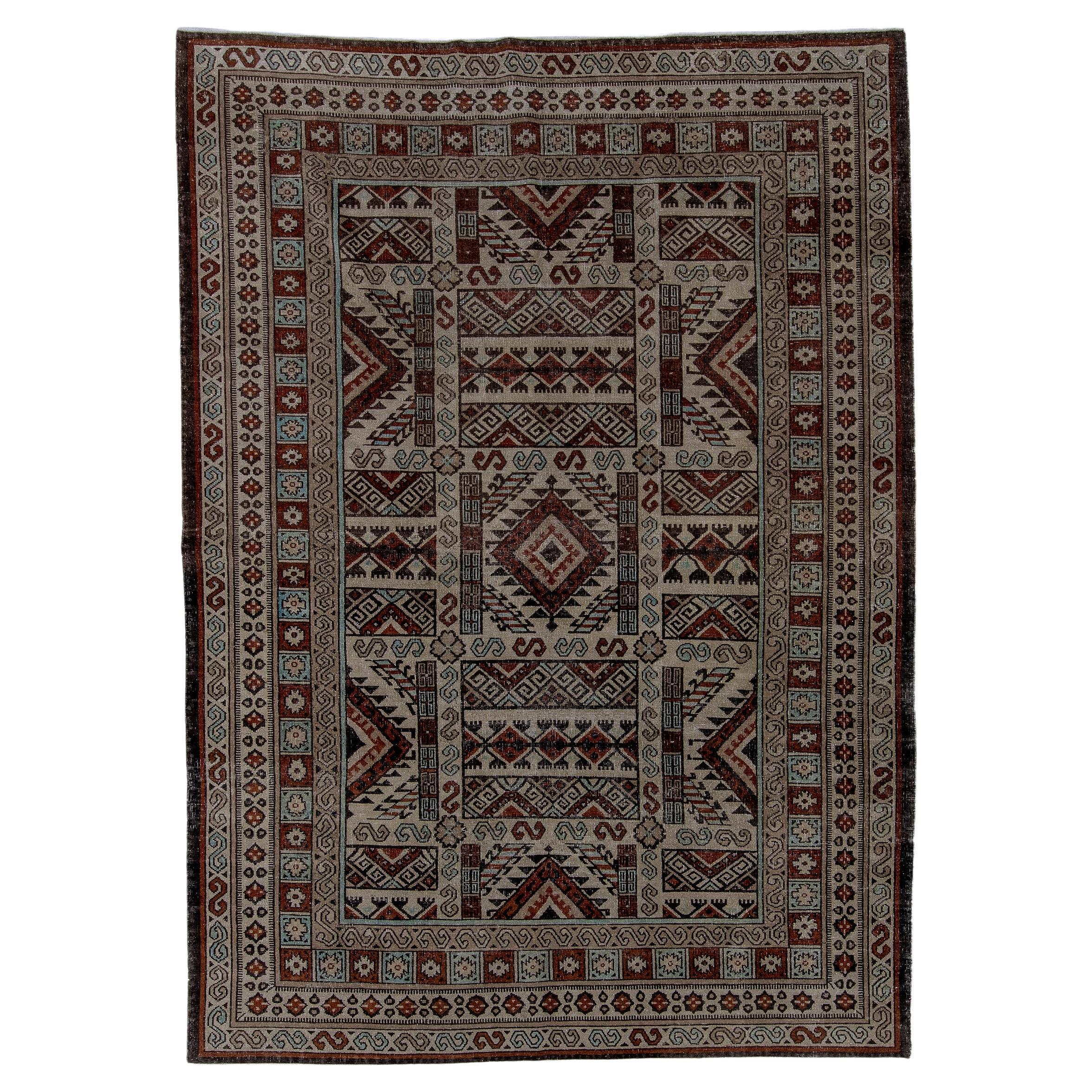 Tapis vintage By By géométrique en rouille et ivoire en vente