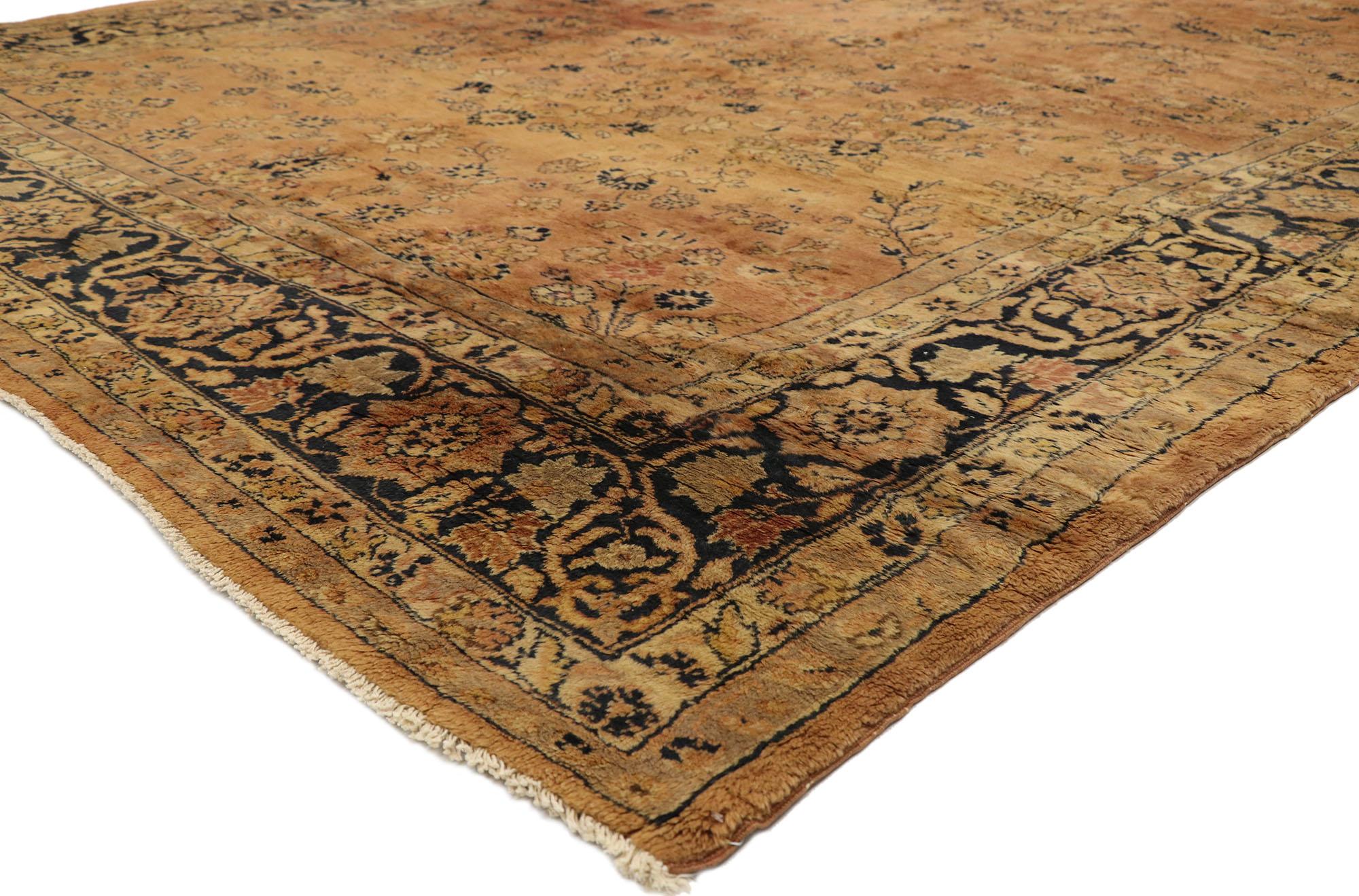 71695 Vintage Turkish Sparta Rug with Warm Rustic Italian Mediterranean Style  09'00 x 14'09. Emanating timeless elegance and warm, earthy colors, this hand knotted wool vintage Turkish Sparta rug beautifully embodies a modern Mediterranean style
