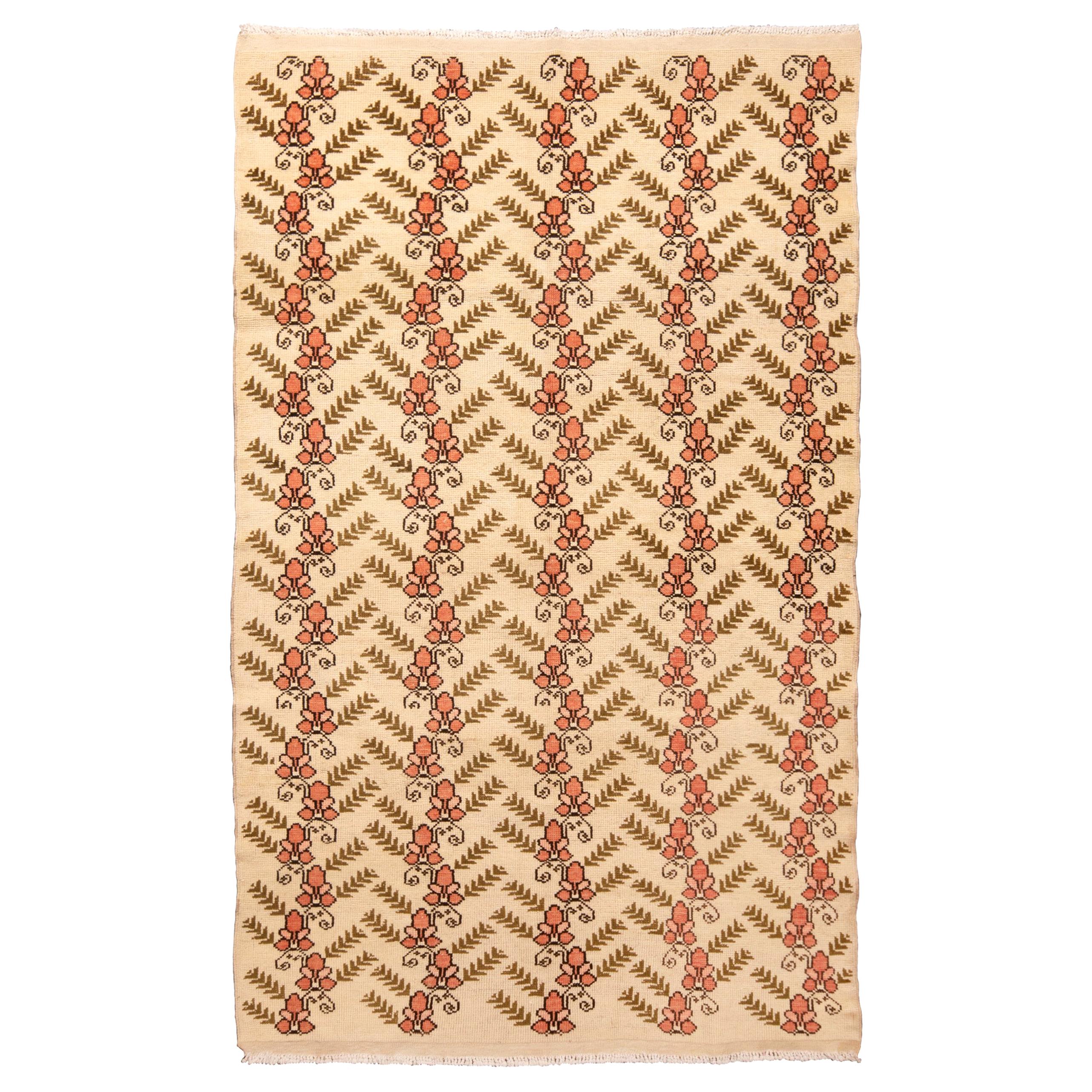 Vintage Sparta Traditional Beige and Pink Wool Rug by Rug & Kilim For Sale