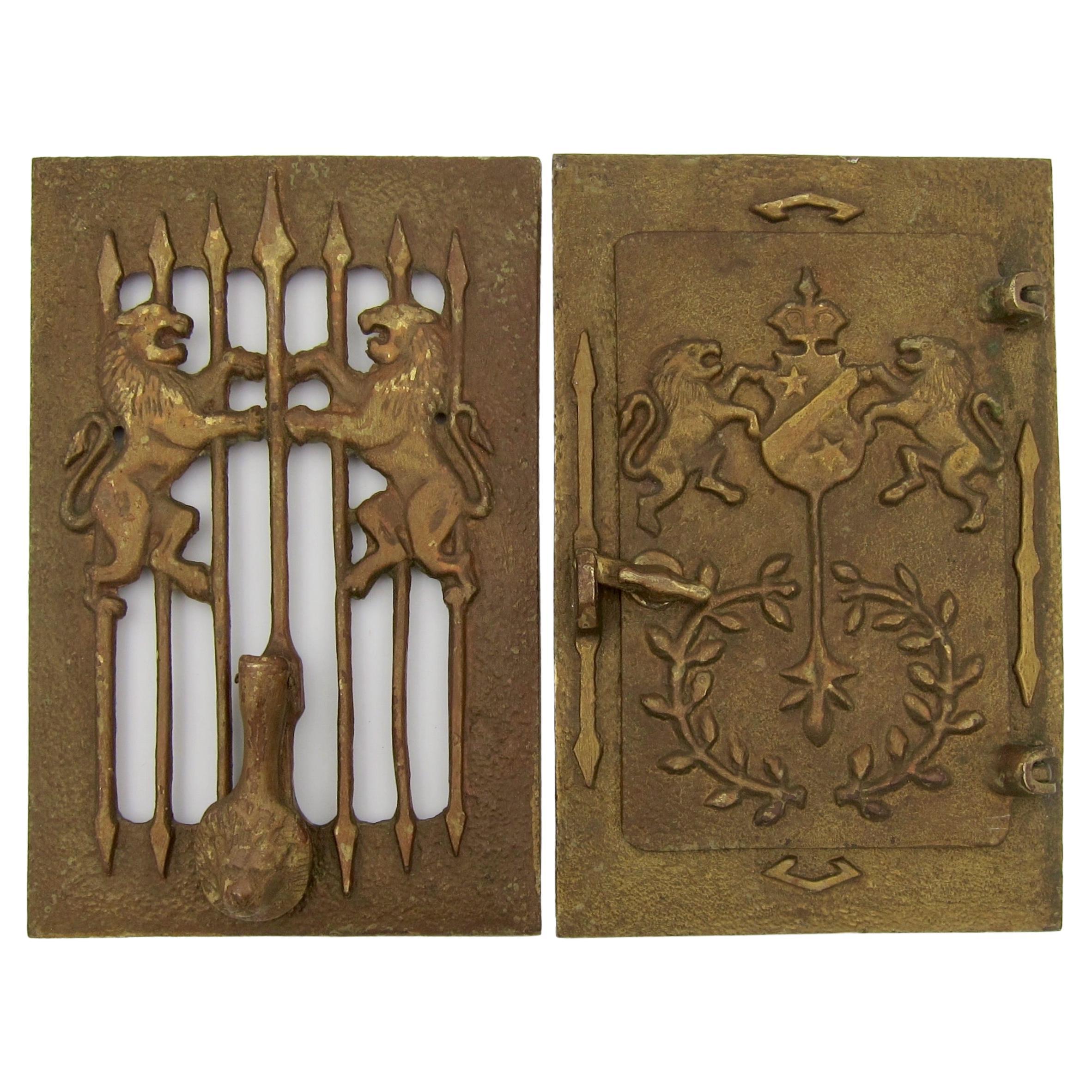 Vintage Speakeasy Door Knocker and Peephole Grill in Two Panels