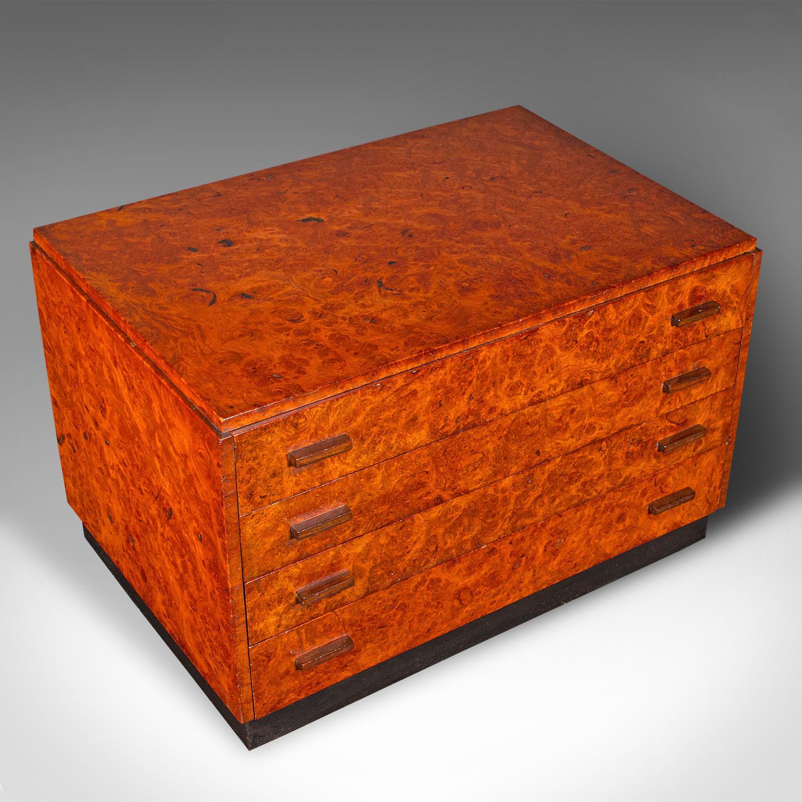 Vintage Specimen Collector's Chest of Drawers, French, Walnut Desk Box, Art Deco For Sale 3