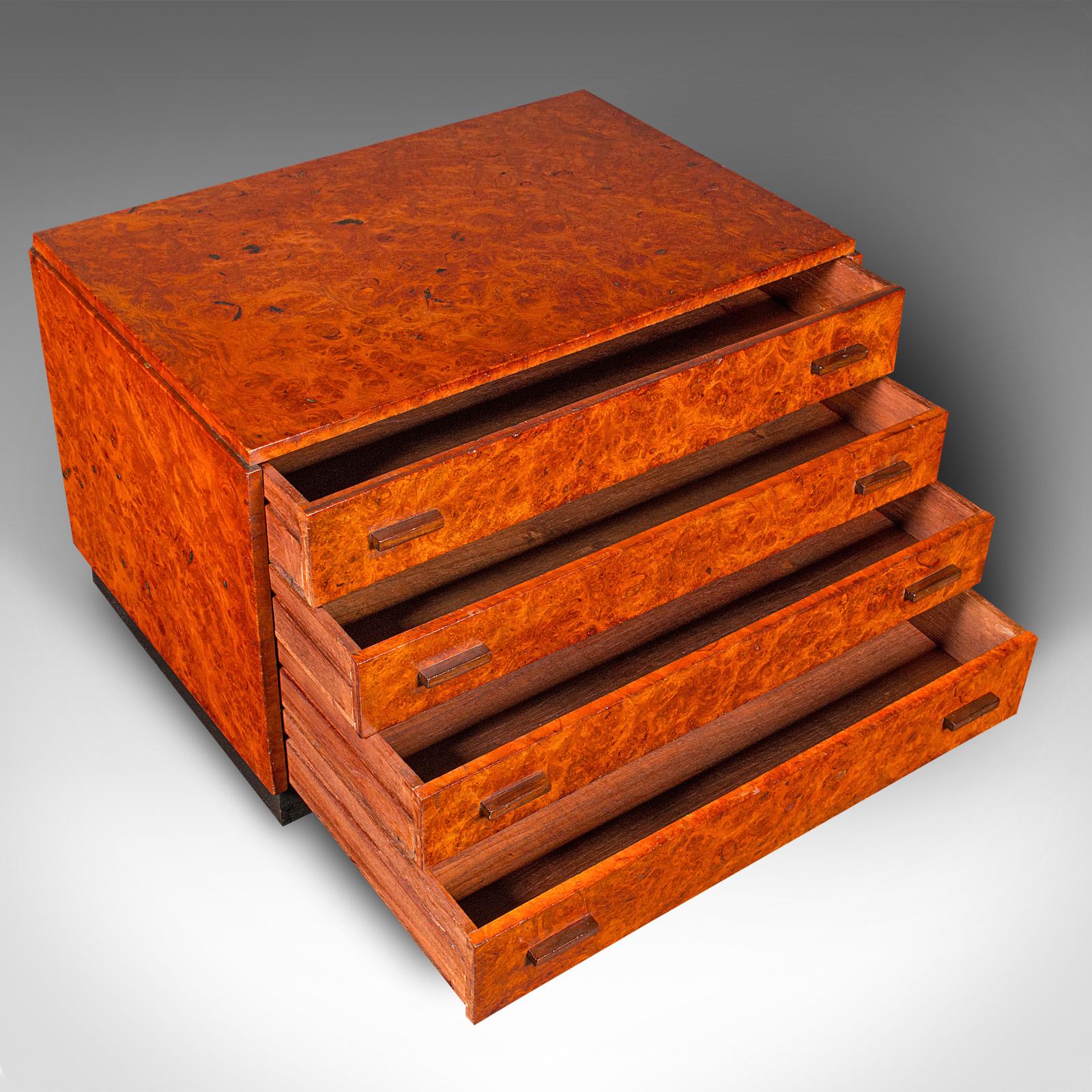 Vintage Specimen Collector's Chest of Drawers, French, Walnut Desk Box, Art Deco For Sale 4