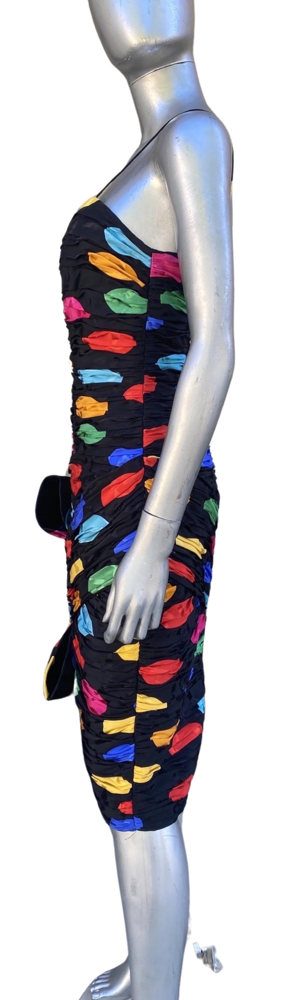 Vintage Spectacular Fred Hayman BH Rushed Silk Print Cocktail Party Dress Size 6 For Sale 1