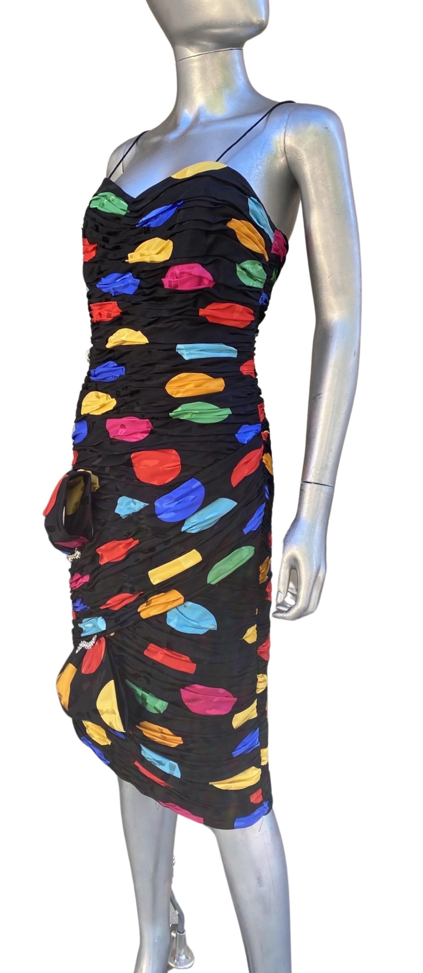 Vintage Spectacular Fred Hayman BH Rushed Silk Print Cocktail Party Dress Size 6 For Sale 3