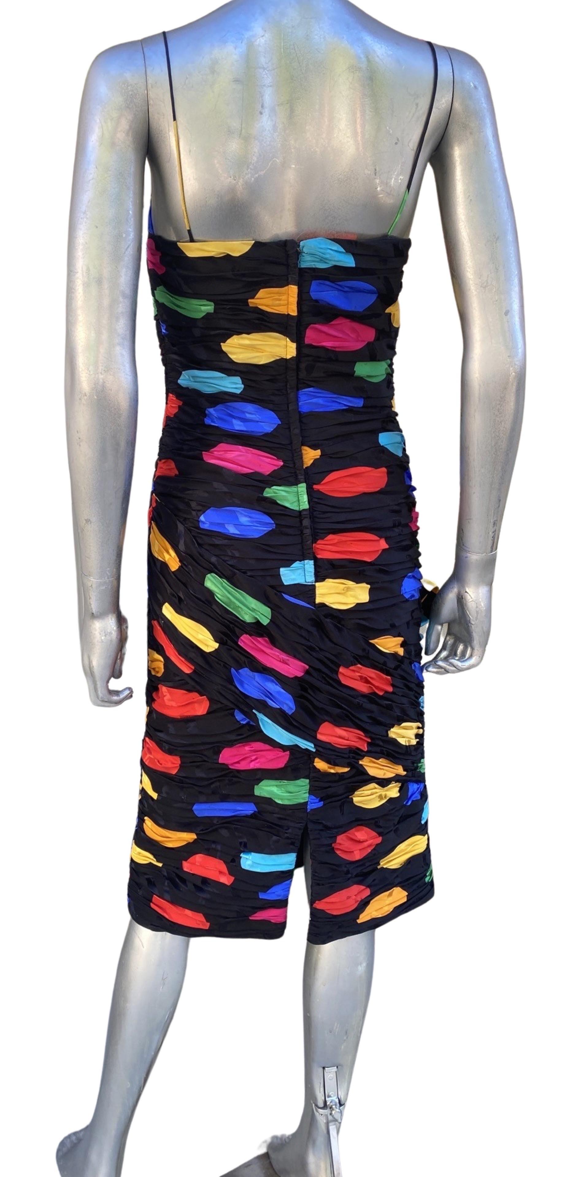 Vintage Spectacular Fred Hayman BH Rushed Silk Print Cocktail Party Dress Size 6 For Sale 4