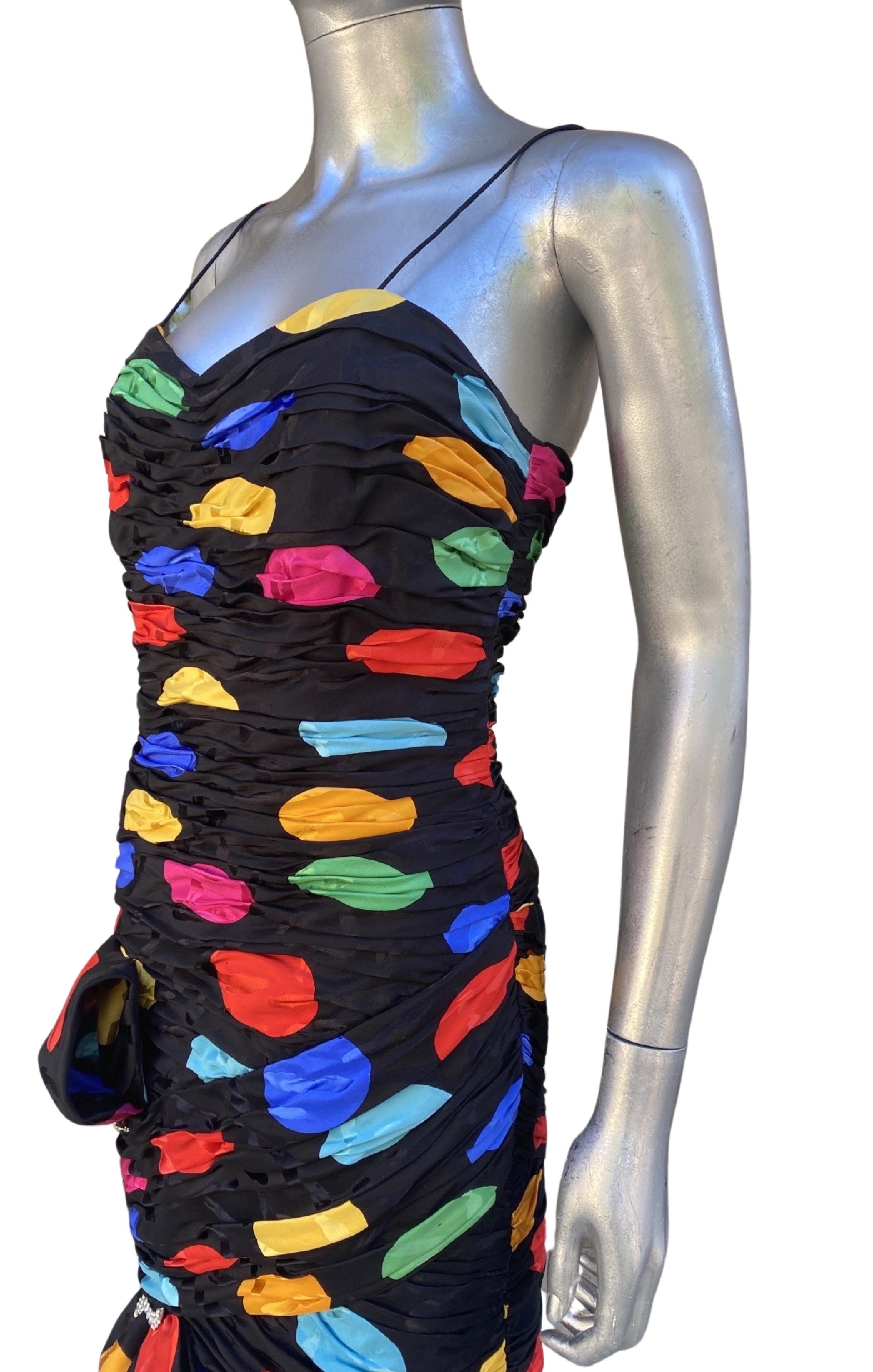 Vintage Spectacular Fred Hayman BH Rushed Silk Print Cocktail Party Dress Size 6 For Sale 5