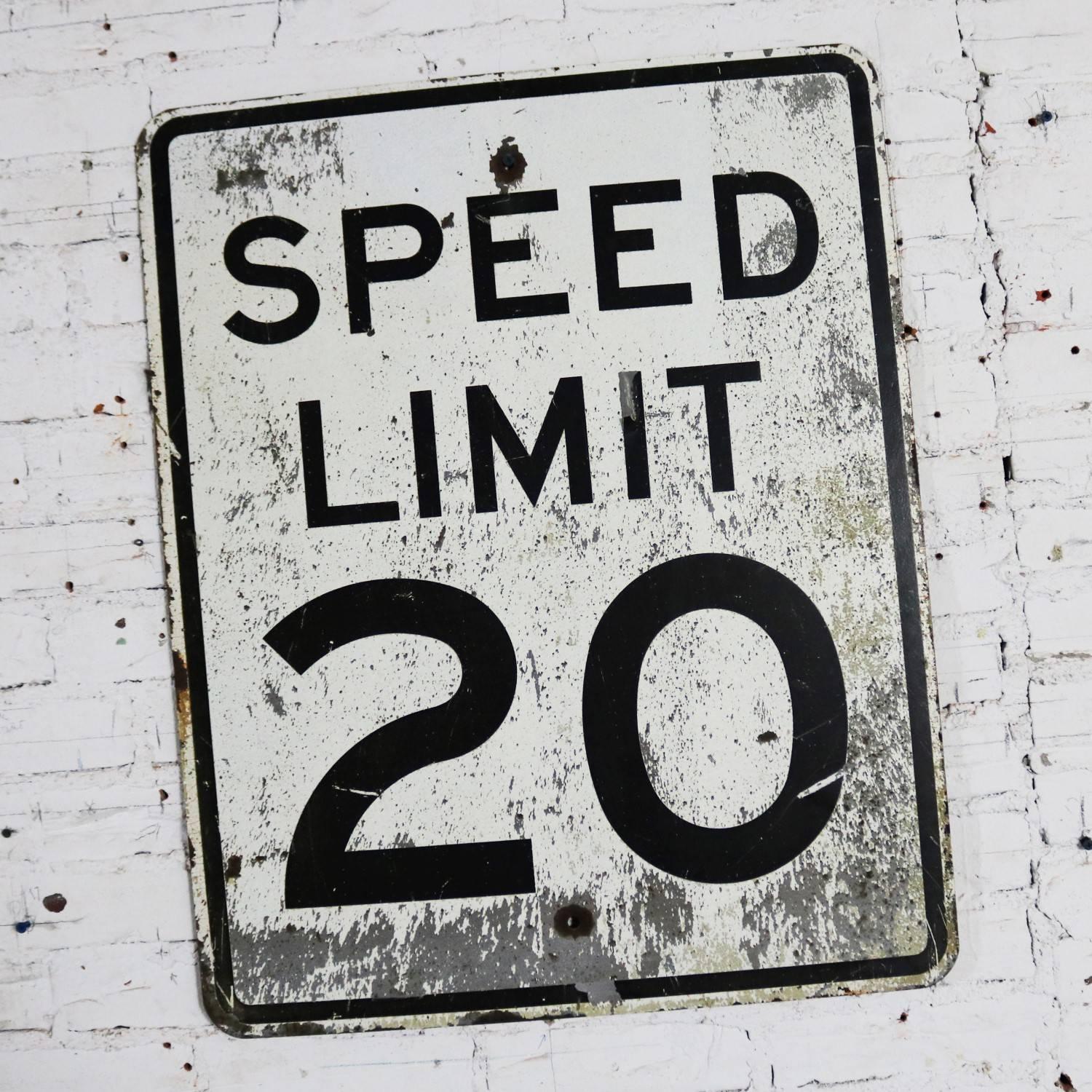 Fun Speed Limit 20 vintage steel traffic sign. It is large and in awesome vintage condition with just the right amount of age and use patina. Please see photos, circa 20th century.

I can’t drive 55! Or at least you shouldn’t because here the
