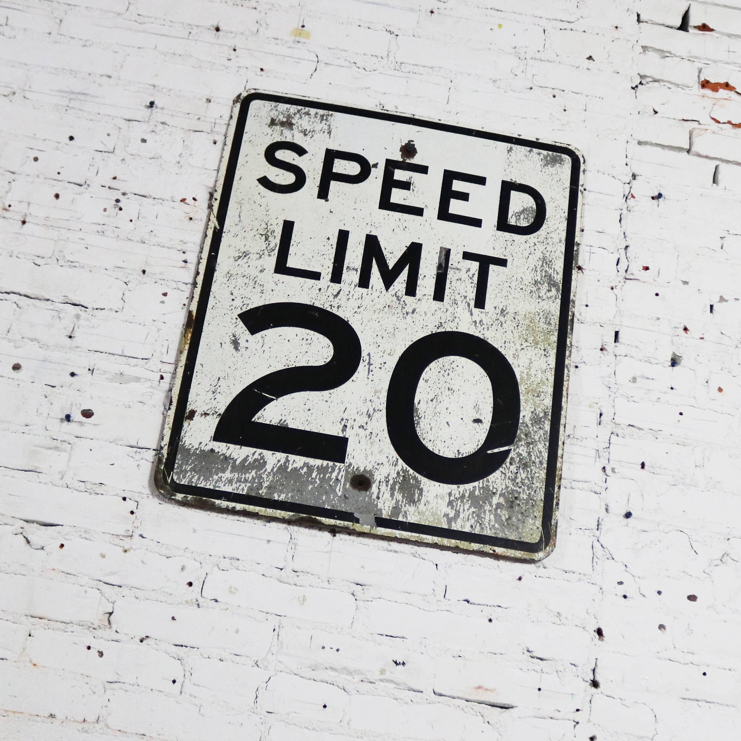 Industrial Vintage Speed Limit 20 Large Steel Traffic Sign For Sale