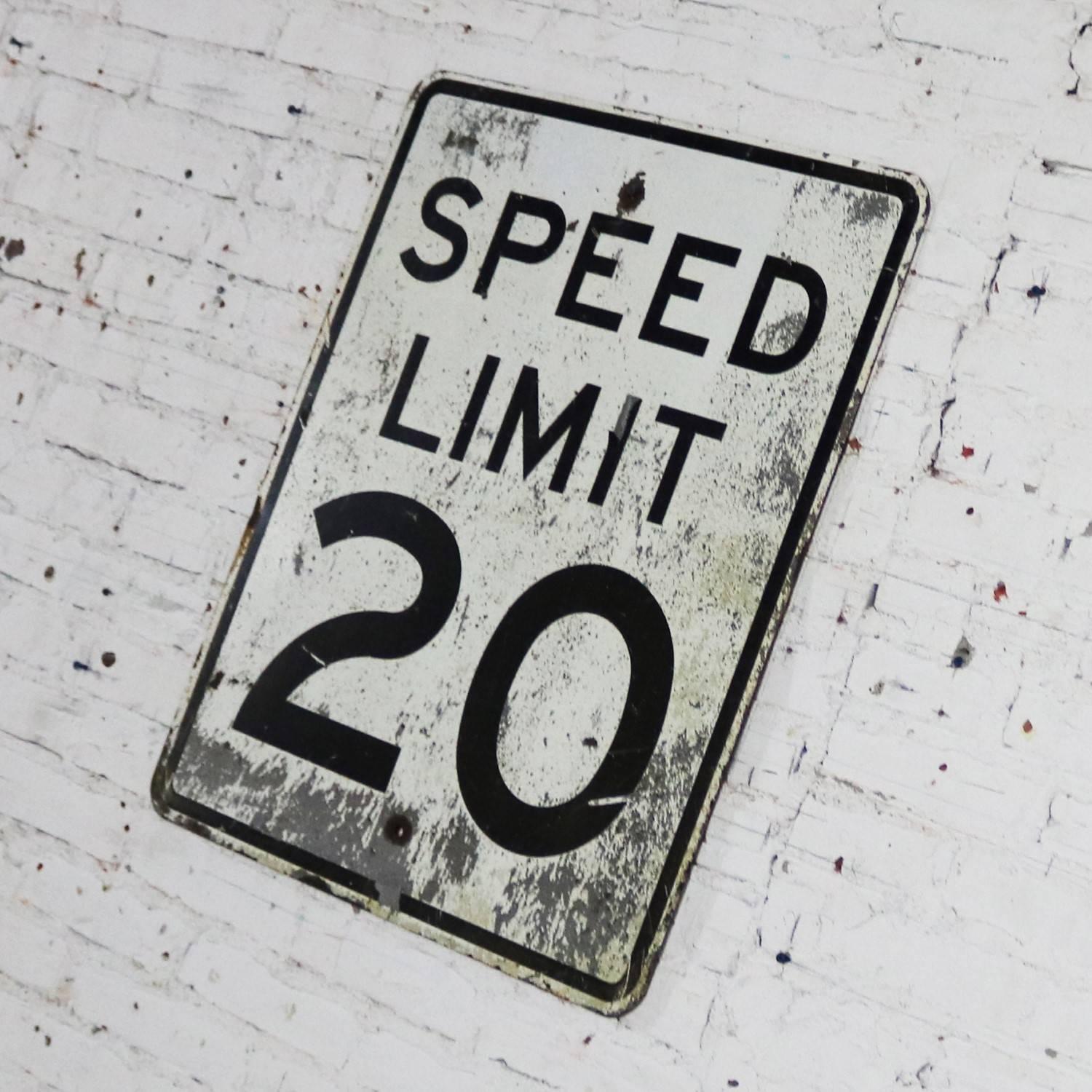 North American Vintage Speed Limit 20 Large Steel Traffic Sign For Sale