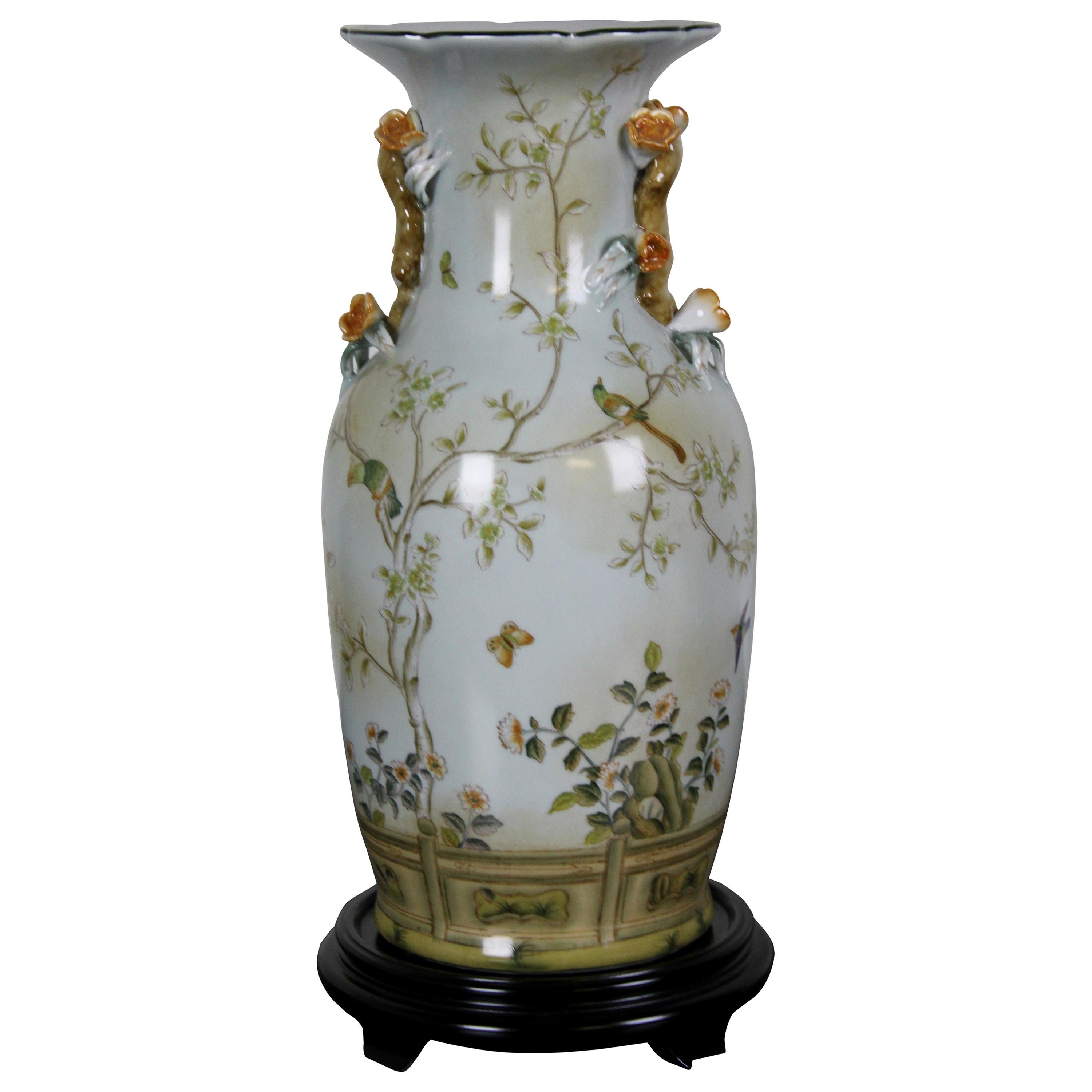 Vintage Speer Collectibles Porcelain Floral Chinoiserie Mantel Vase and Base