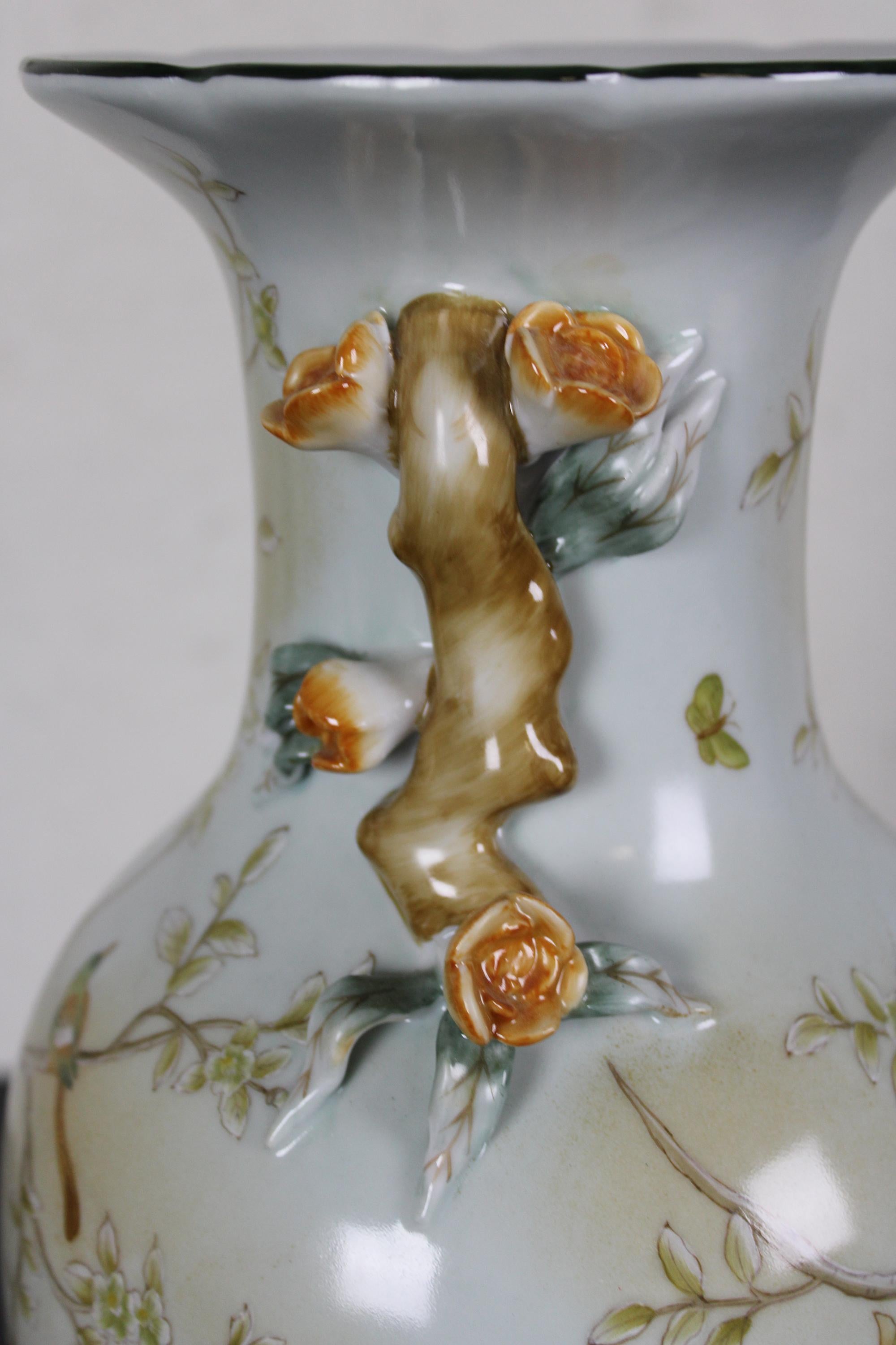 Vintage Speer Collectibles Porcelain Floral Chinoiserie Mantel Vase and Base 2