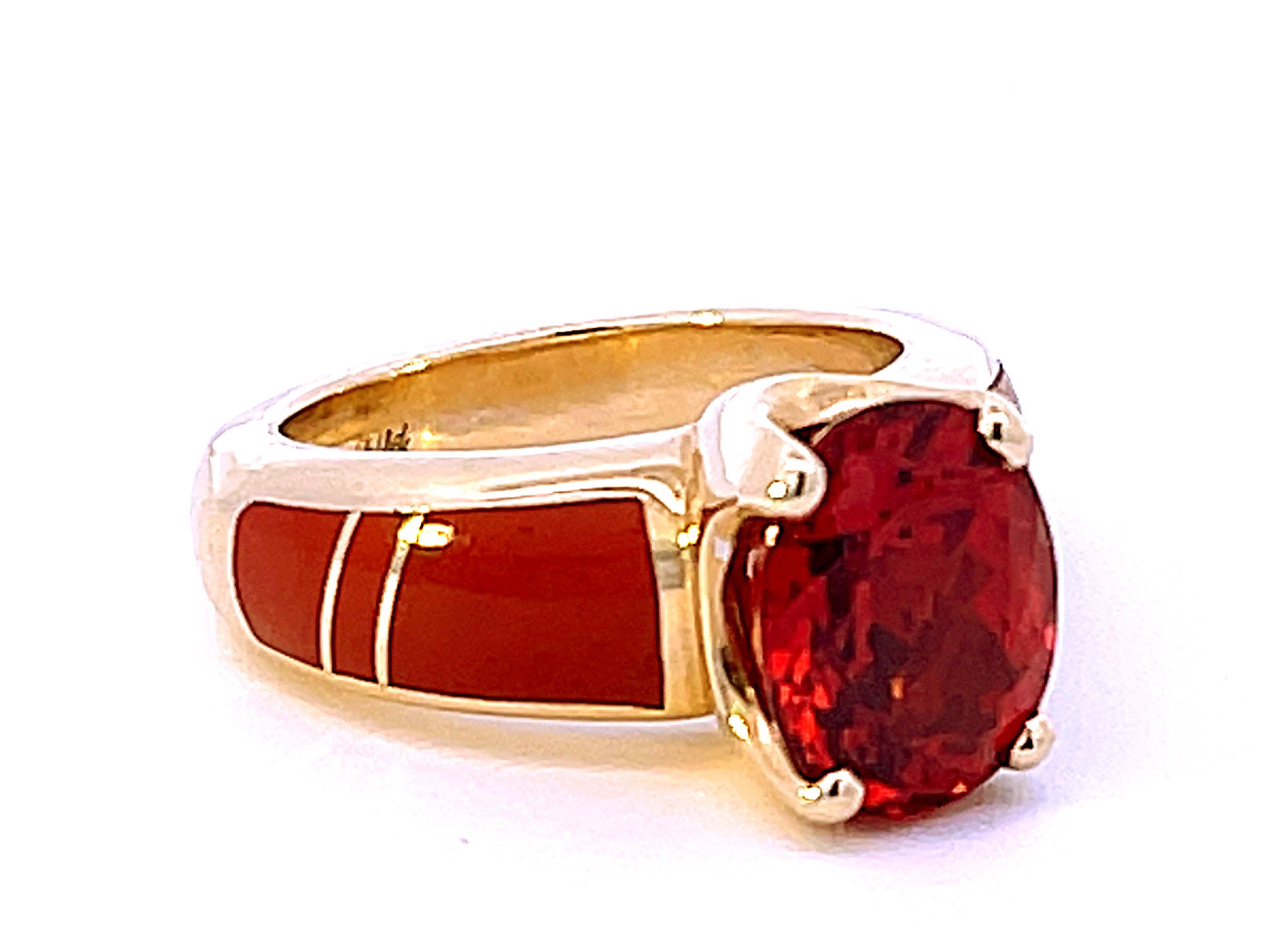 Vintage Spessartin-Mandarin-Granat-Ring aus 14 Karat Gelbgold (Ovalschliff) im Angebot