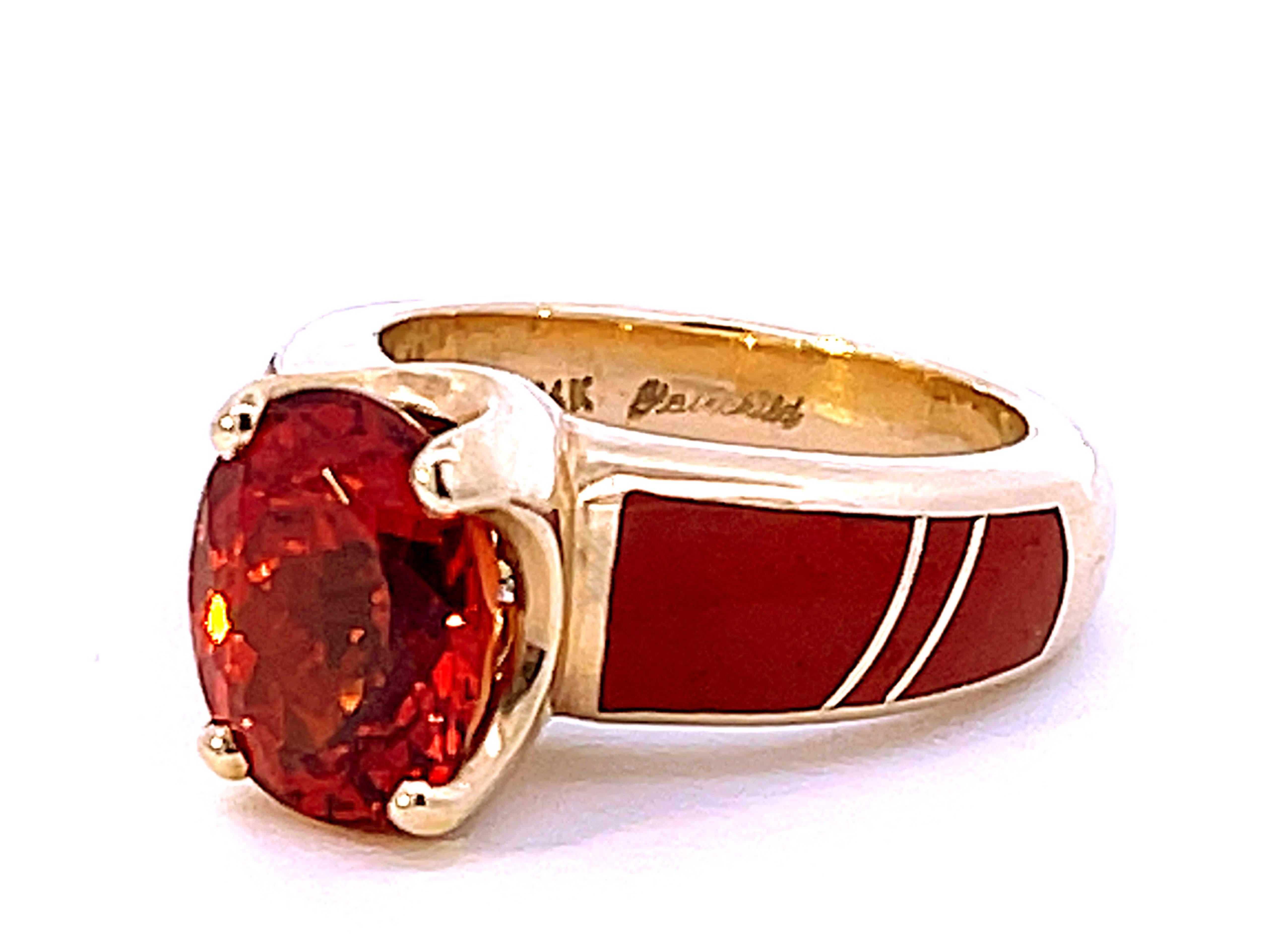 Vintage Spessartite Mandarin Garnet Ring in 14K Yellow Gold In Excellent Condition For Sale In Honolulu, HI