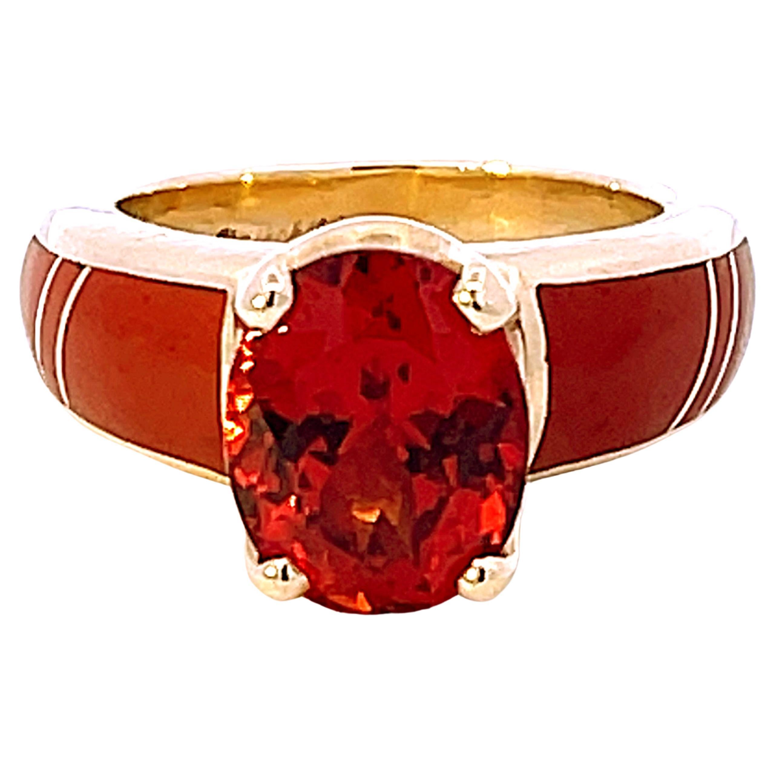 Vintage Spessartin-Mandarin-Granat-Ring aus 14 Karat Gelbgold im Angebot
