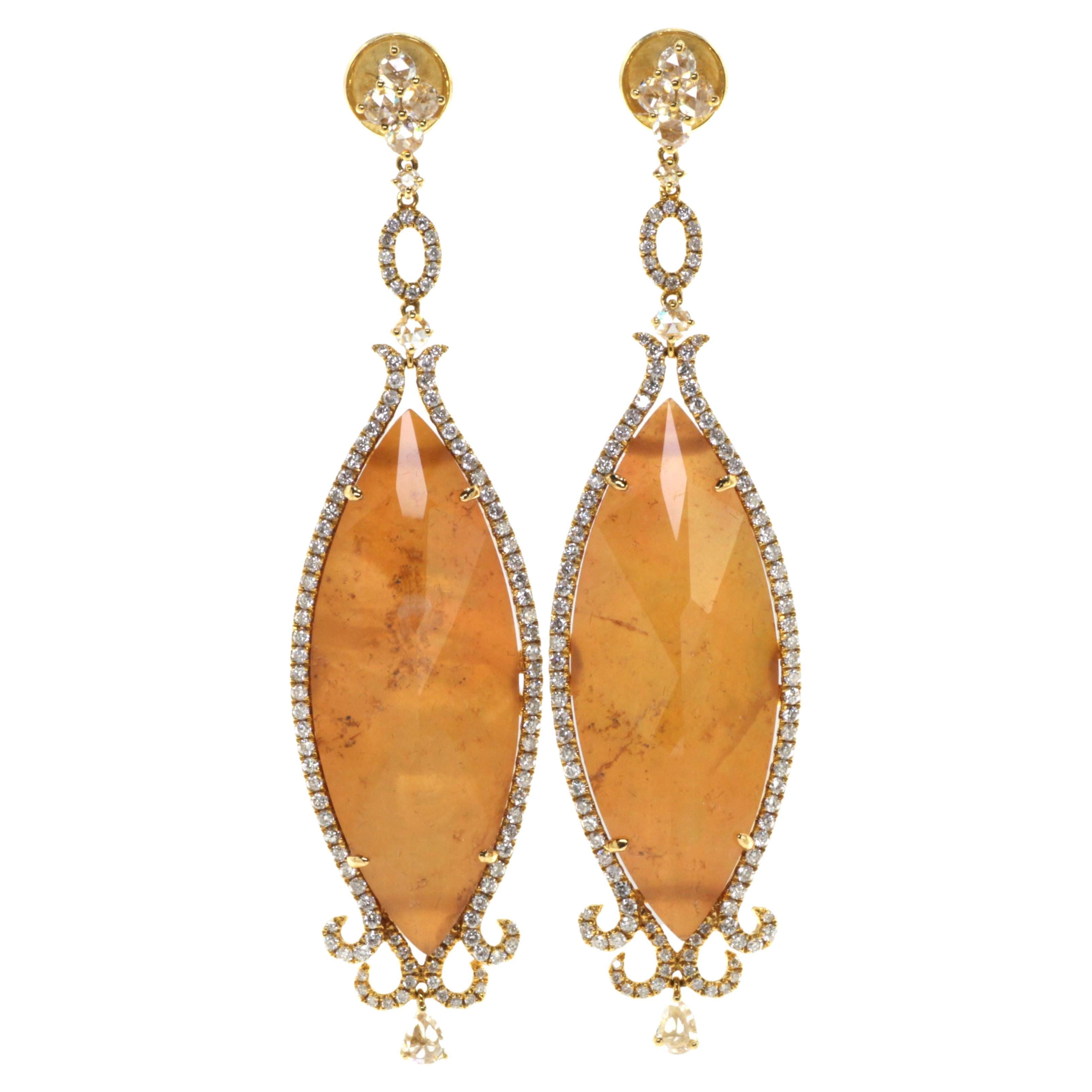 Vintage Spessartite Orange Quartz Doublet Dangle Earrings in 18k Yellow Gold For Sale