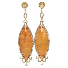 Pendants d'oreilles vintage doublet en or jaune 18 carats et quartz orange spessartite