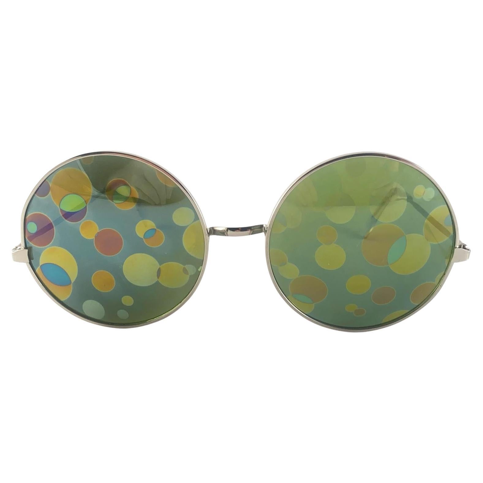 Vintage Spex Appeal Psychedelic Oversized Dotted Round Silver  Lunettes de soleil des années 1970 en vente