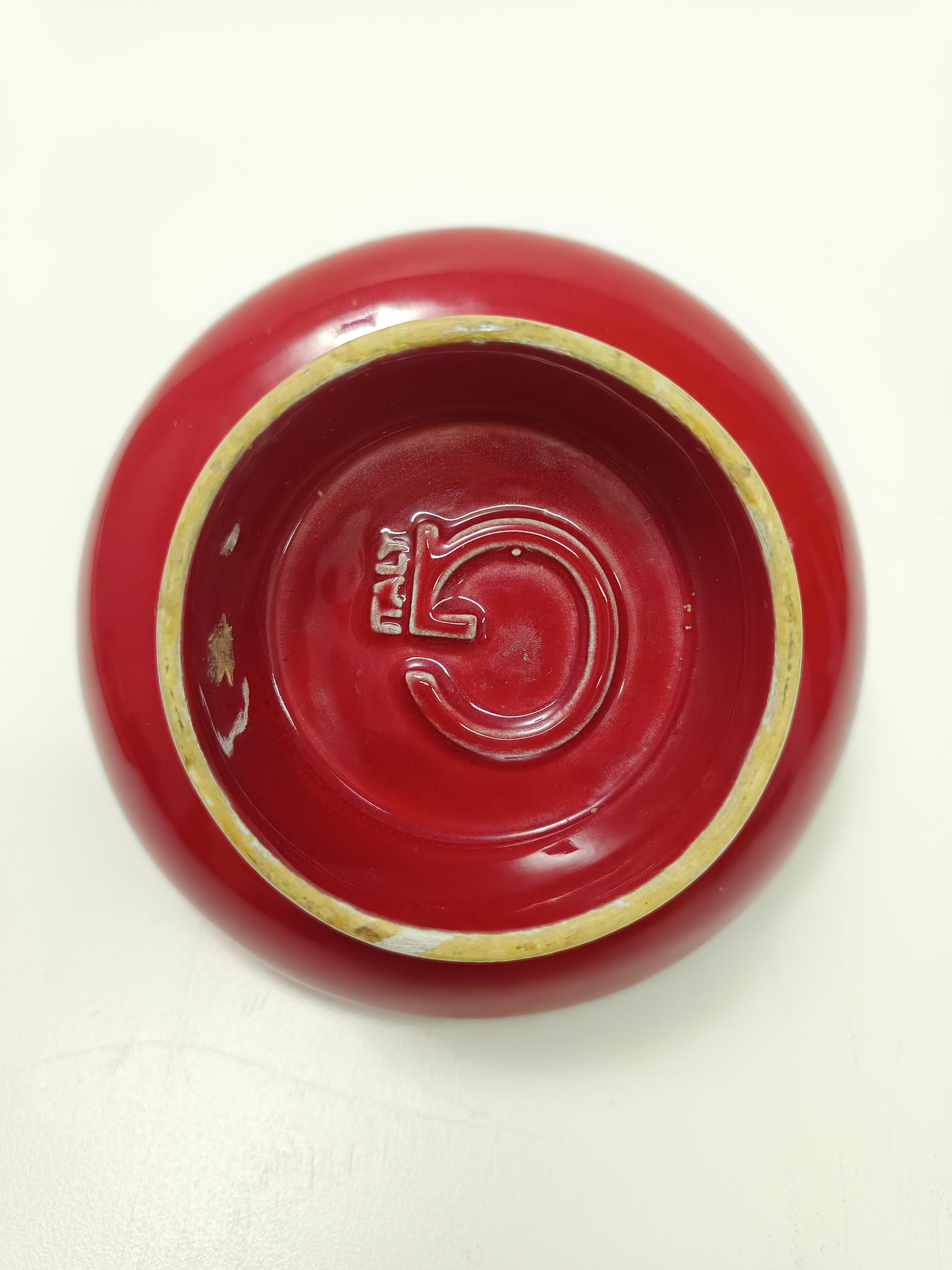 Vintage Spheric Red Glazed Ceramic Ashtray by Gabbianelli, Italy For Sale 4