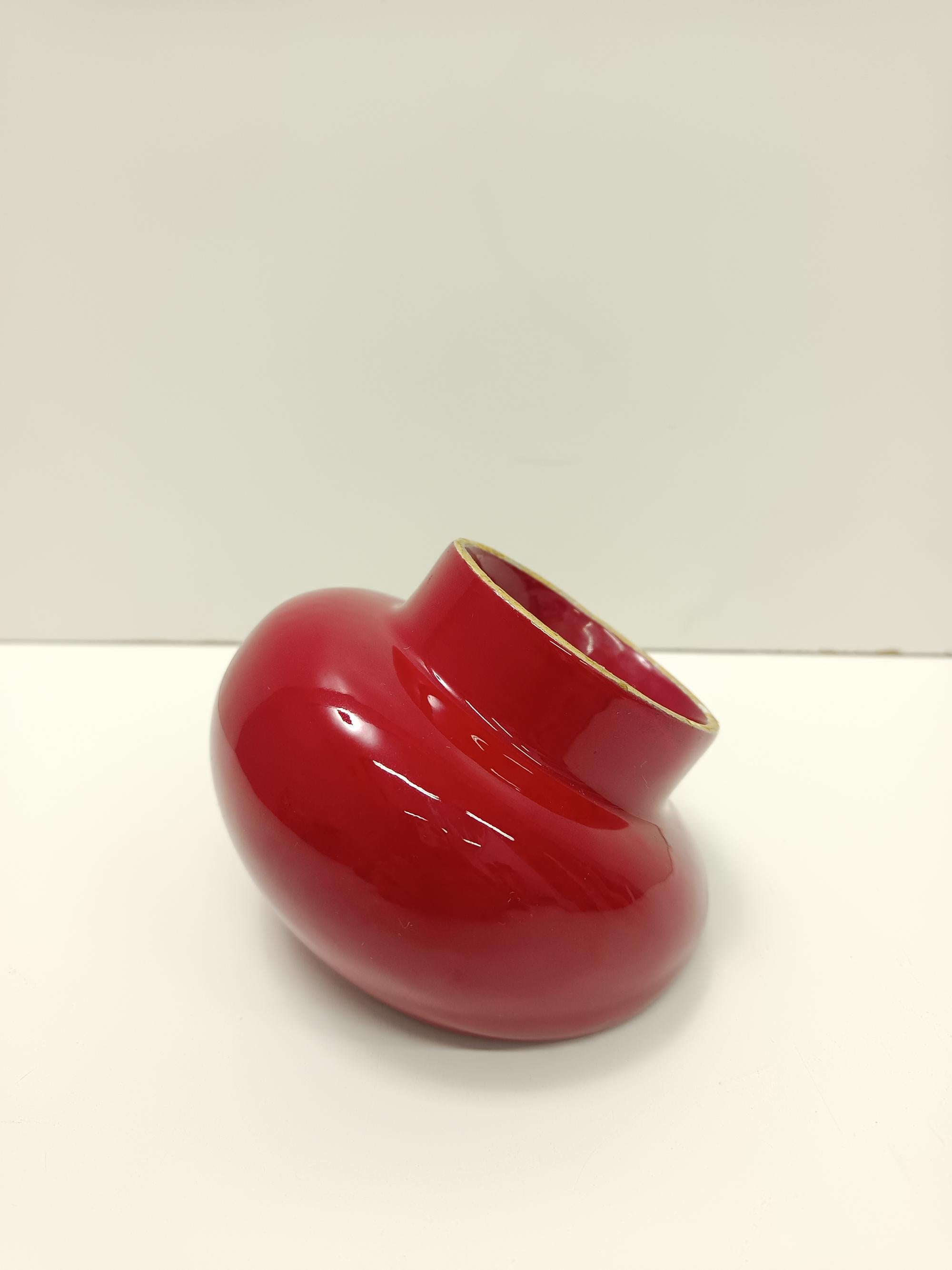 Vintage Spheric Red Glazed Ceramic Ashtray by Gabbianelli, Italy For Sale 3