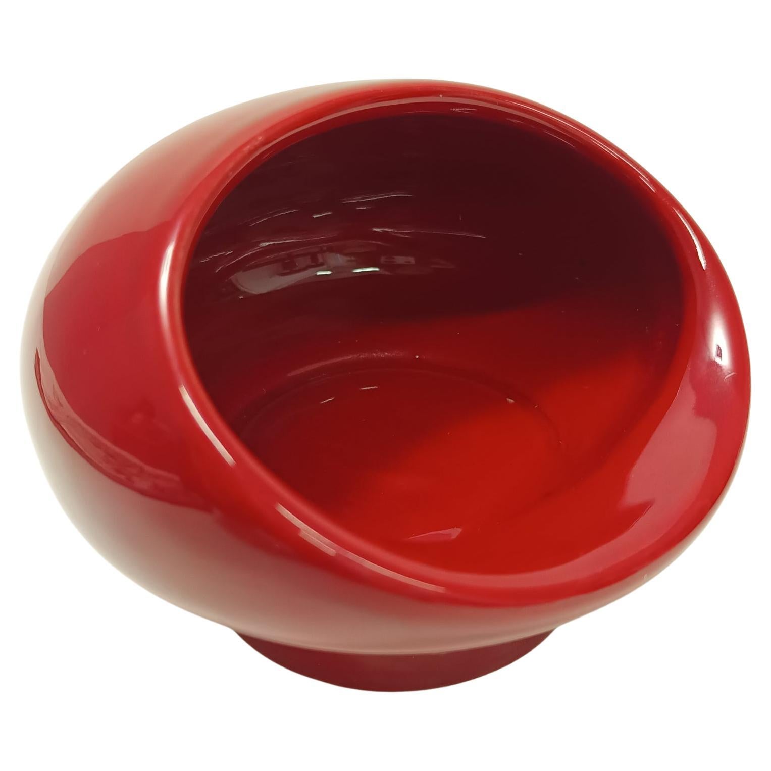Posacenere sferico d'epoca in ceramica smaltata rossa di Gabbianelli, Italia