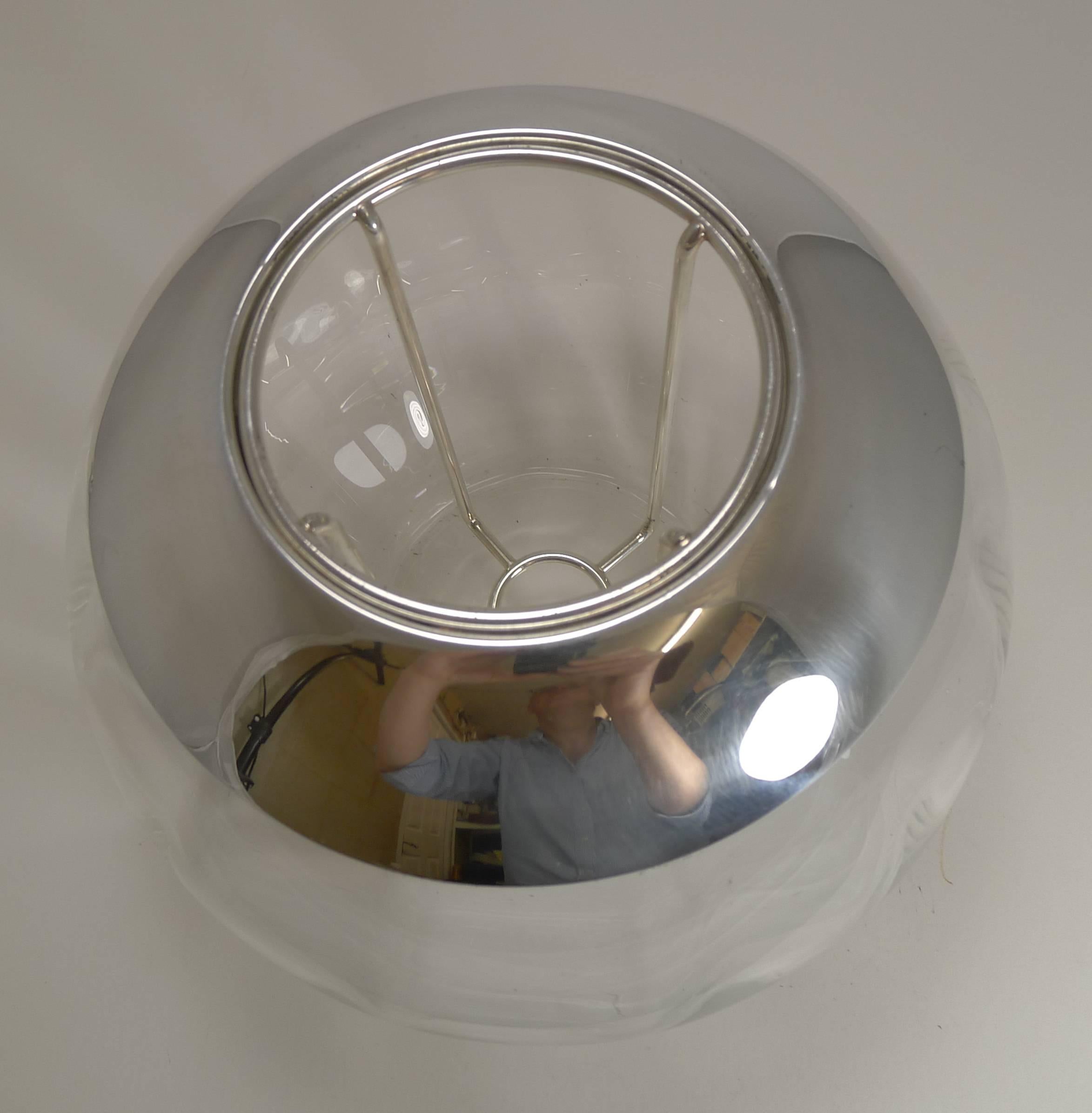 Mid-Century Modern Vintage Spherical Glass and Silver Plate Champagne Cooler by St. Hilaire, Paris