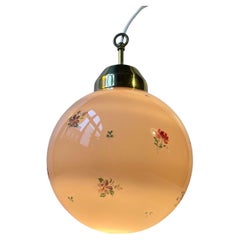 Vintage Spherical Italian Pendant Lamp in Rose Opaline Glass & Brass