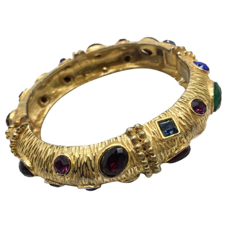 Vintage Sphinx Etruscan Gold Stone Set Bangle 1980s