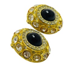 Vintage SPHINX signed gold tone massive glass designer runway clip on earrings