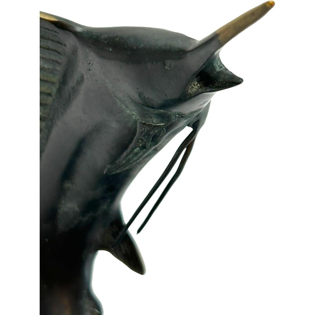 Chinese Vintage SPI Home Brass & Marble Tail Walker Sailfish Sculpture For Sale