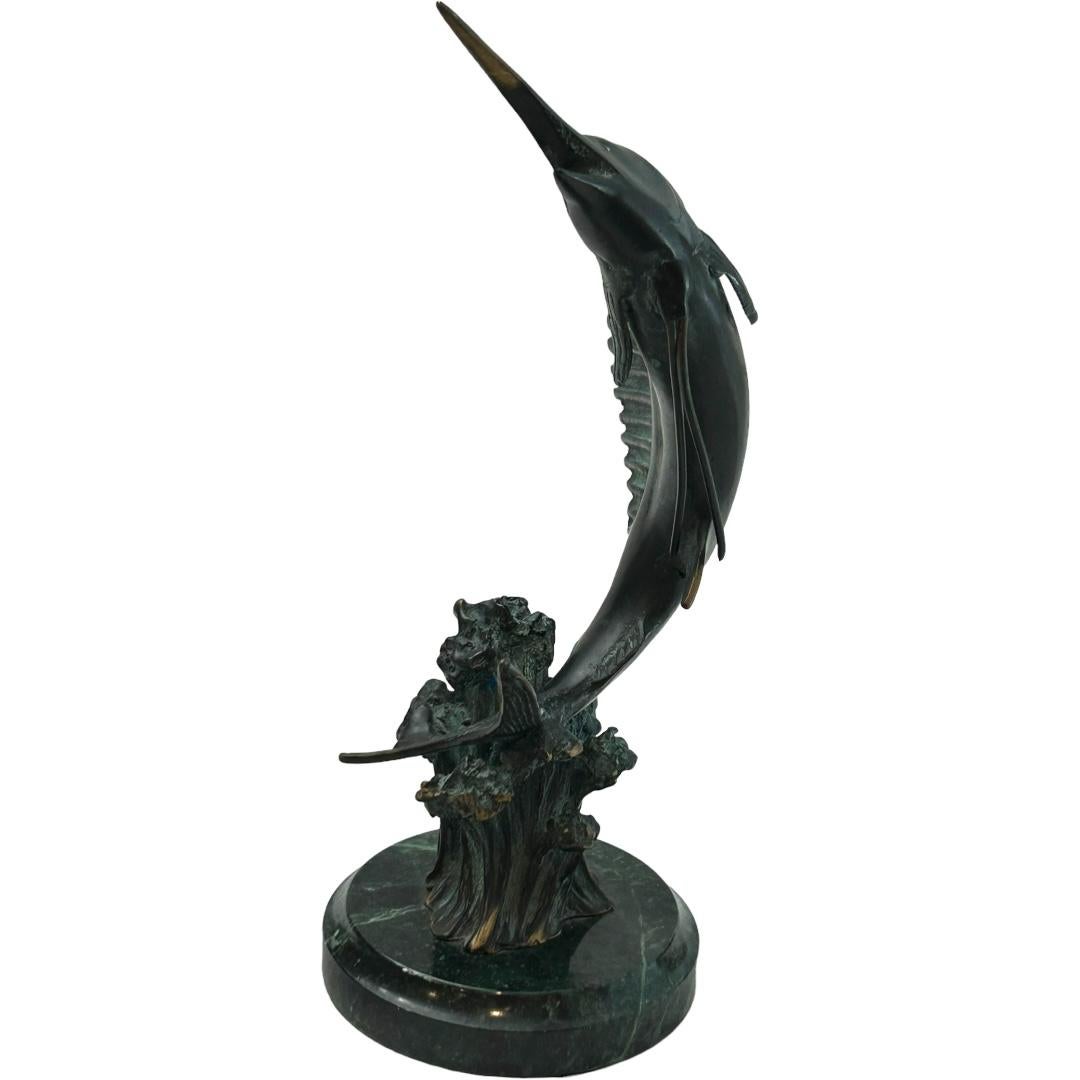 20th Century Vintage SPI Home Brass & Marble Tail Walker Sailfish Sculpture For Sale