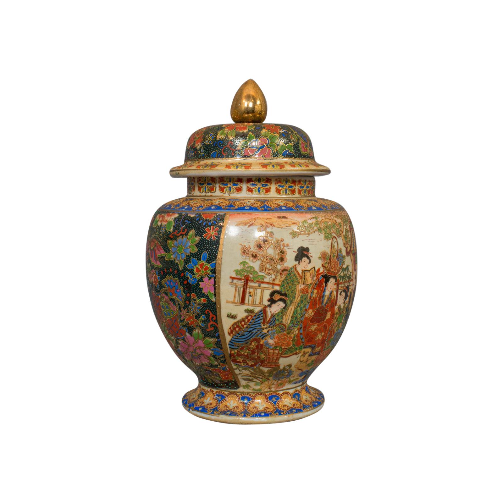 Vintage Spice Jar, Chinese, Decorative, Baluster, Vase, with Lid, 20th Century For Sale