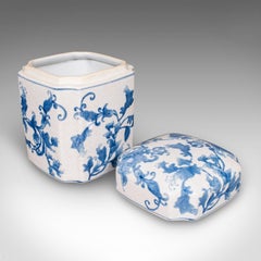 Vintage Spice Jar, Oriental, Ceramic, Lidded Cookie Canister, Blue & White
