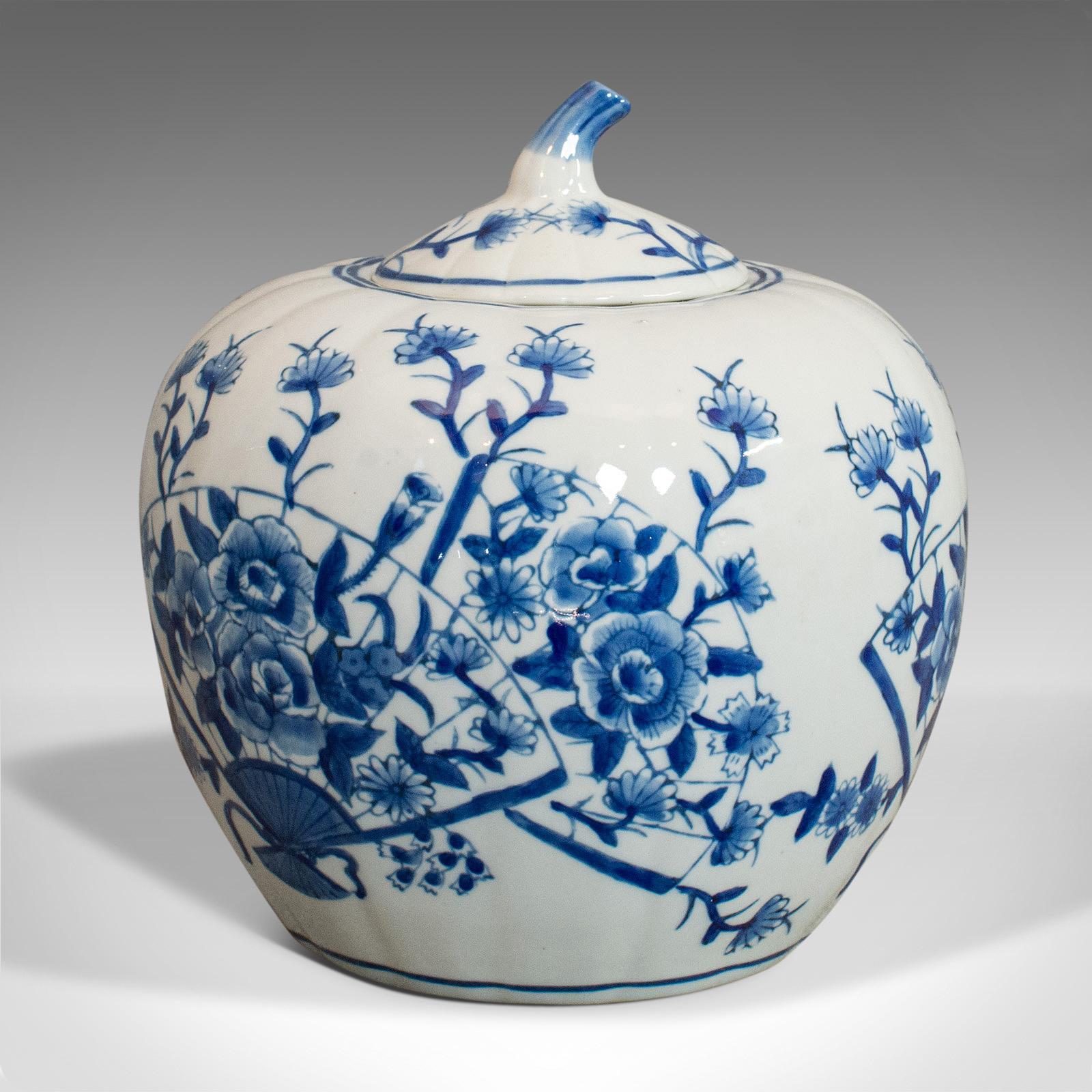 Chinese Export Vintage Spice Jar, Oriental, Ceramic, Pumpkin Ginger Urn, Art Deco, Circa 1940