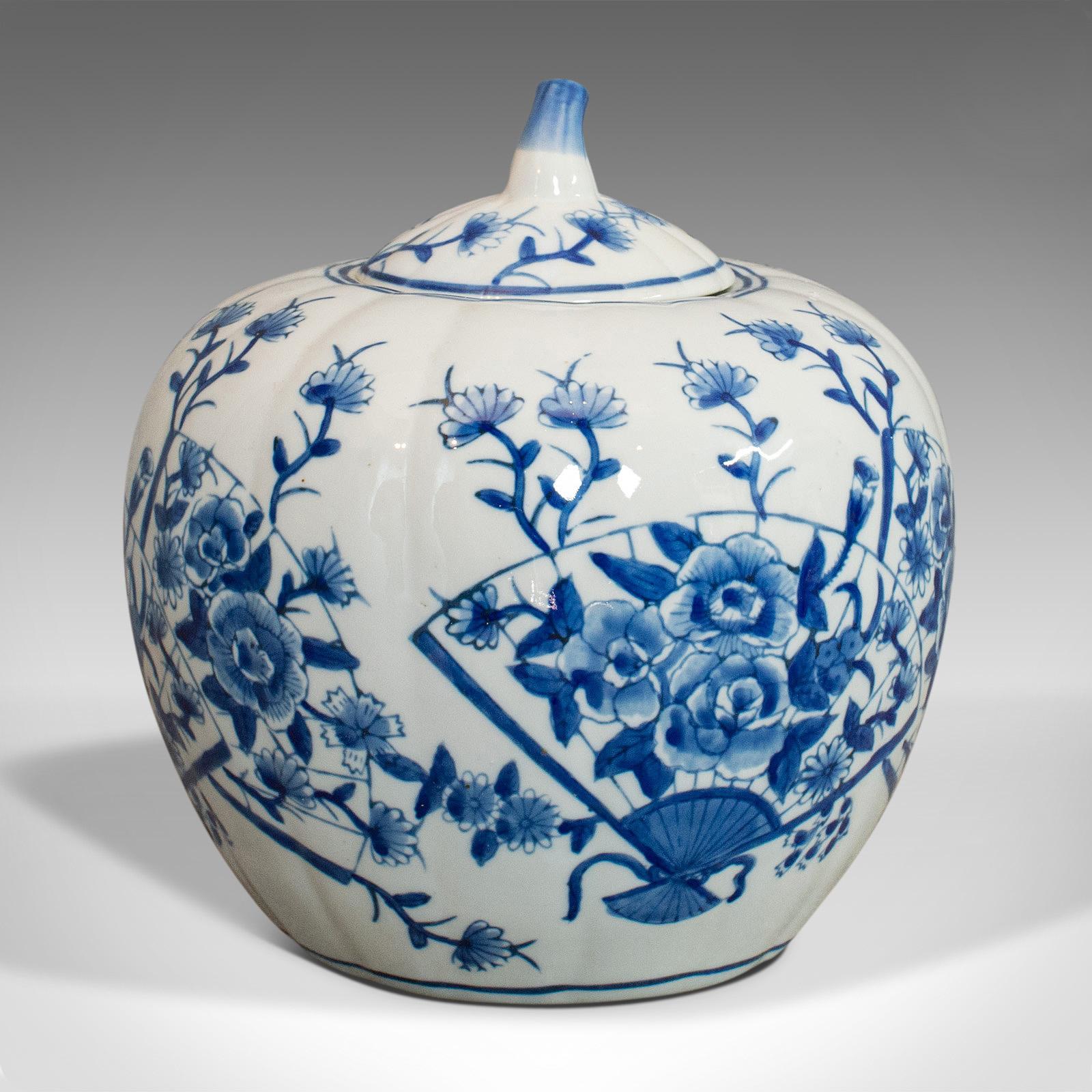 Chinese Vintage Spice Jar, Oriental, Ceramic, Pumpkin Ginger Urn, Art Deco, Circa 1940
