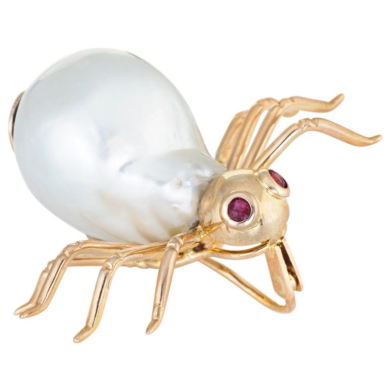 1stDibs Pearl Gold 9ct Spider Brooch
