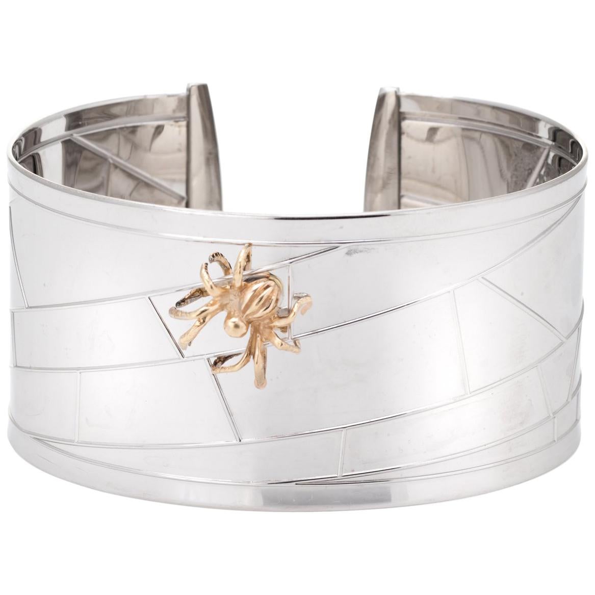 Vintage Spider Cuff Bracelet 14 Karat Gold Estate Fine Jewelry Bugs Creatures