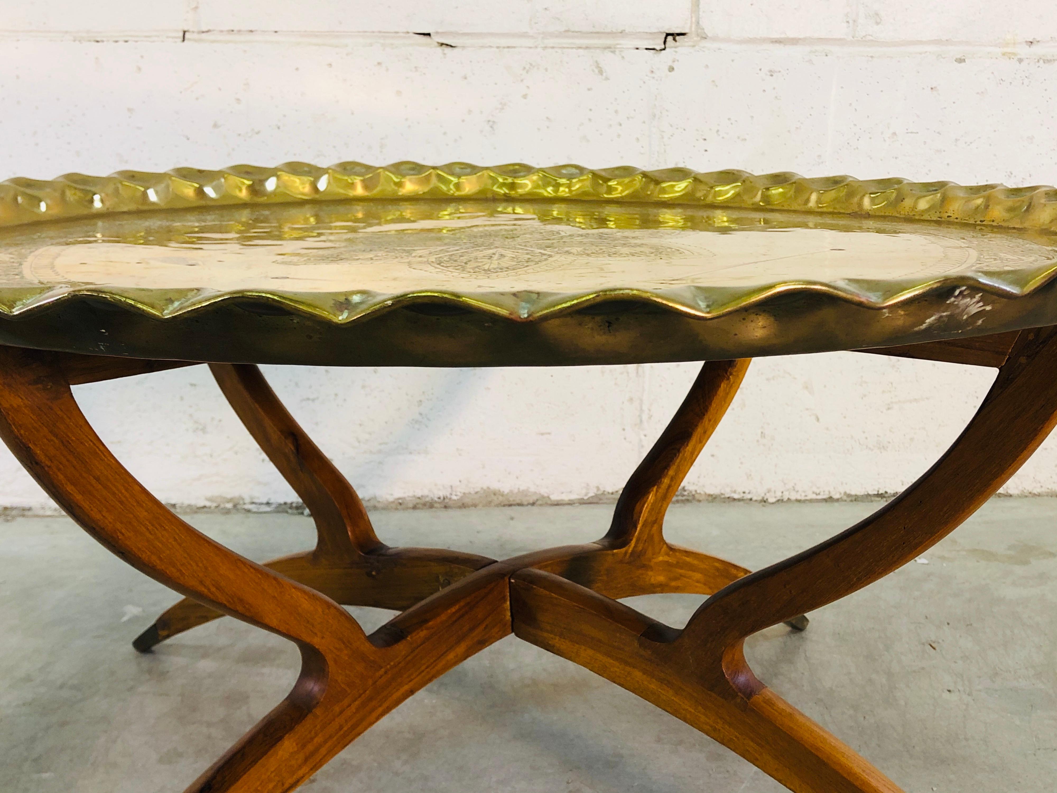 Vintage Spider Leg Coffee Table with Moroccan Brass Tray 1