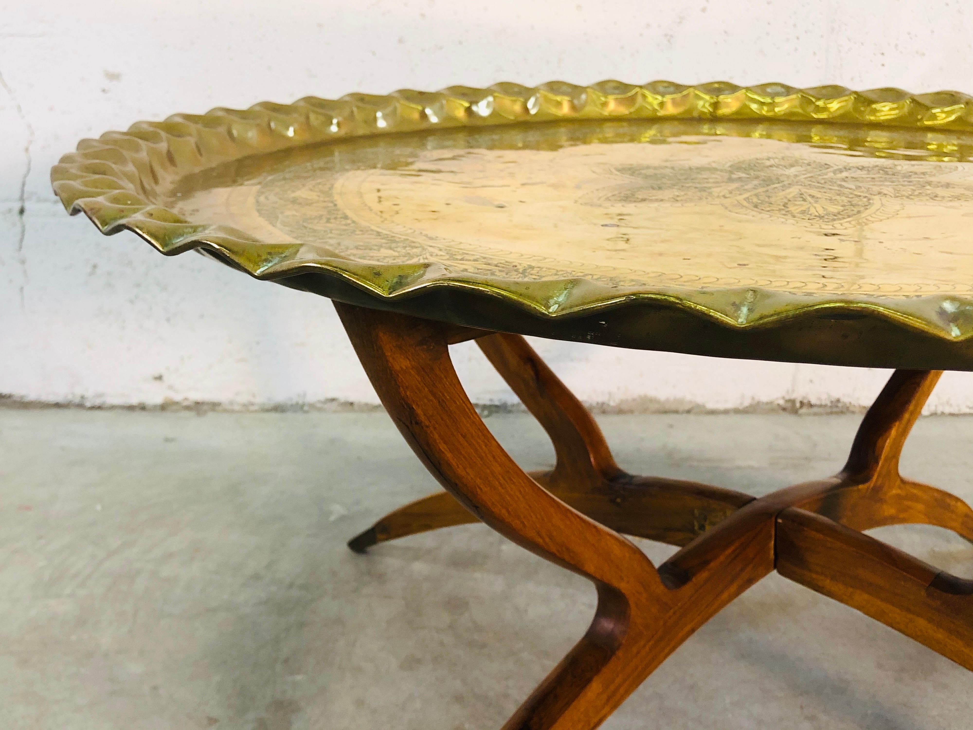 20th Century Vintage Spider Leg Coffee Table with Moroccan Brass Tray